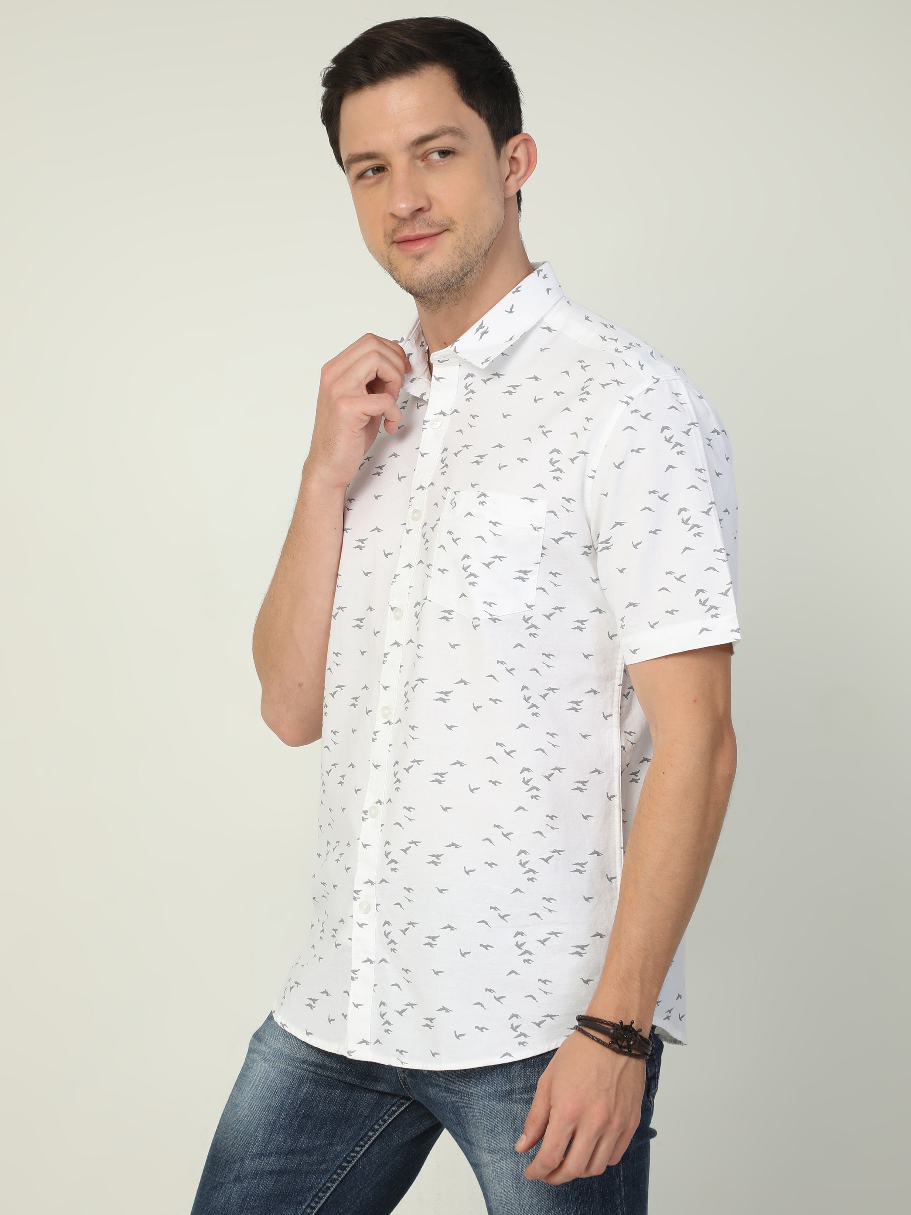 Classic Polo Men's Polo Neck Half Sleeve Slim Fit Cotton Woven Shirt | SO2-46 A-HS-PRT-SF
