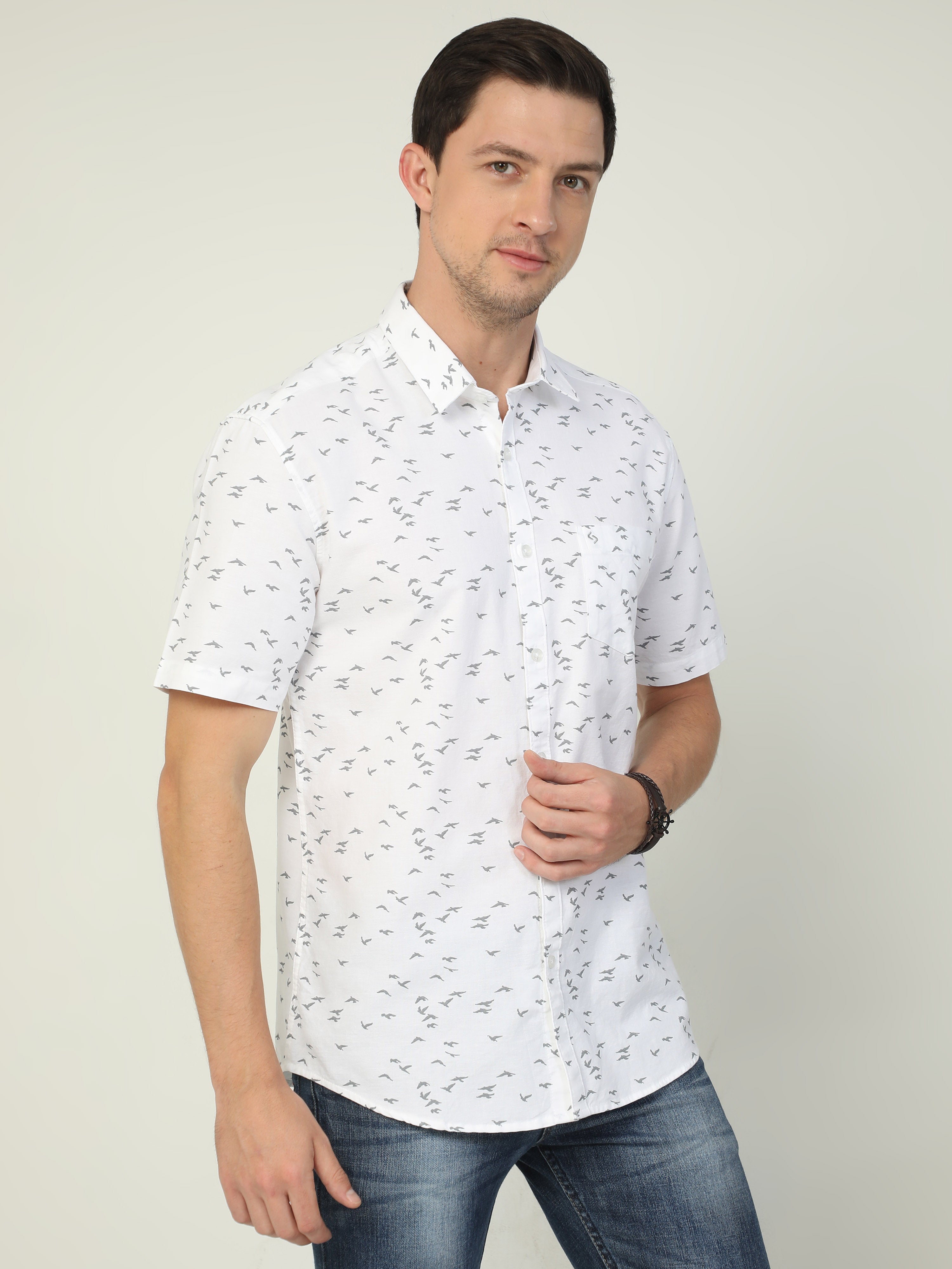 Classic Polo Men's Polo Neck Half Sleeve Slim Fit Cotton Woven Shirt | SO2-46 A-HS-PRT-SF