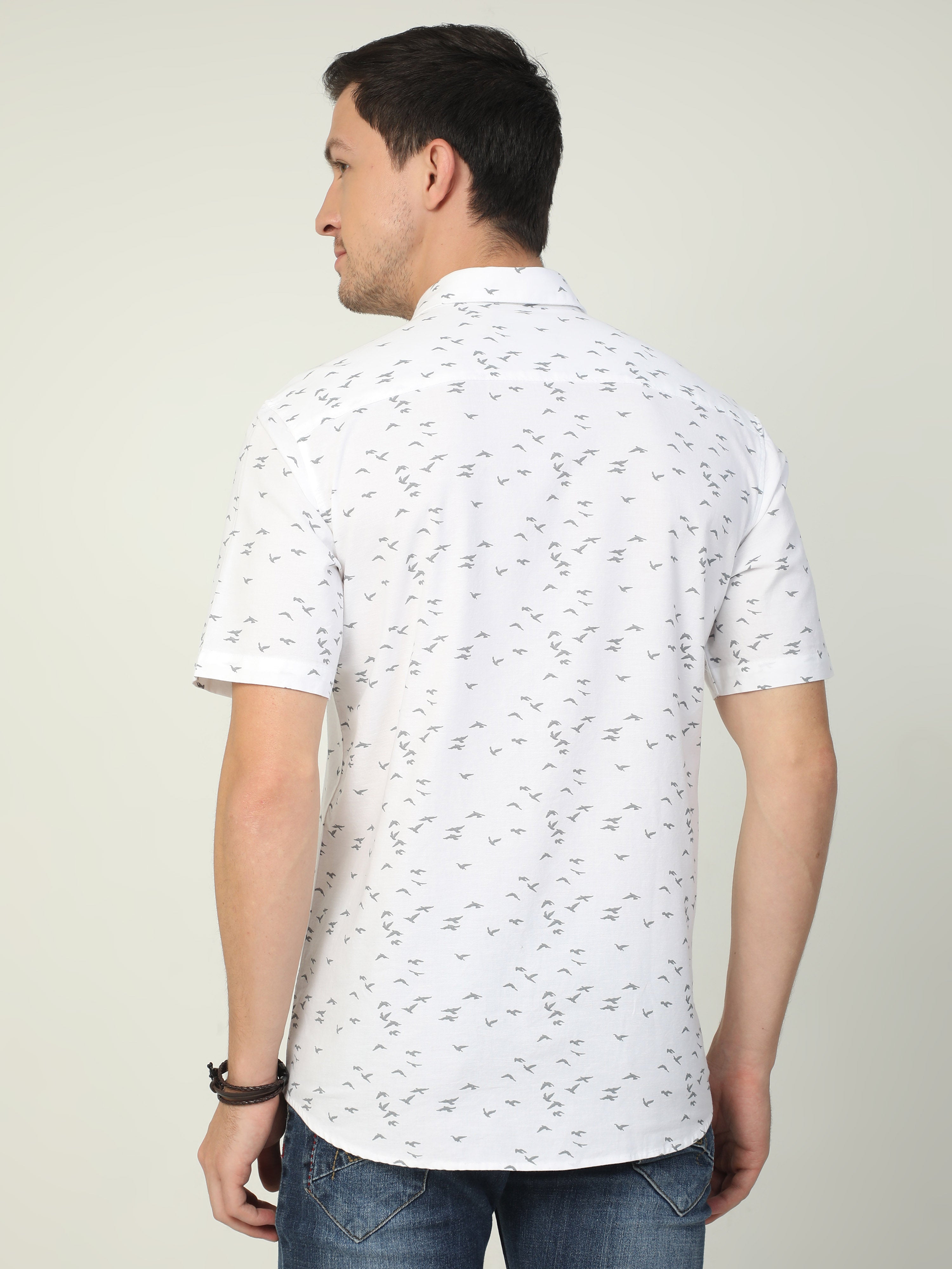 Classic Polo Men's Polo Neck Half Sleeve Slim Fit Cotton Woven Shirt | SO2-46 A-HS-PRT-SF