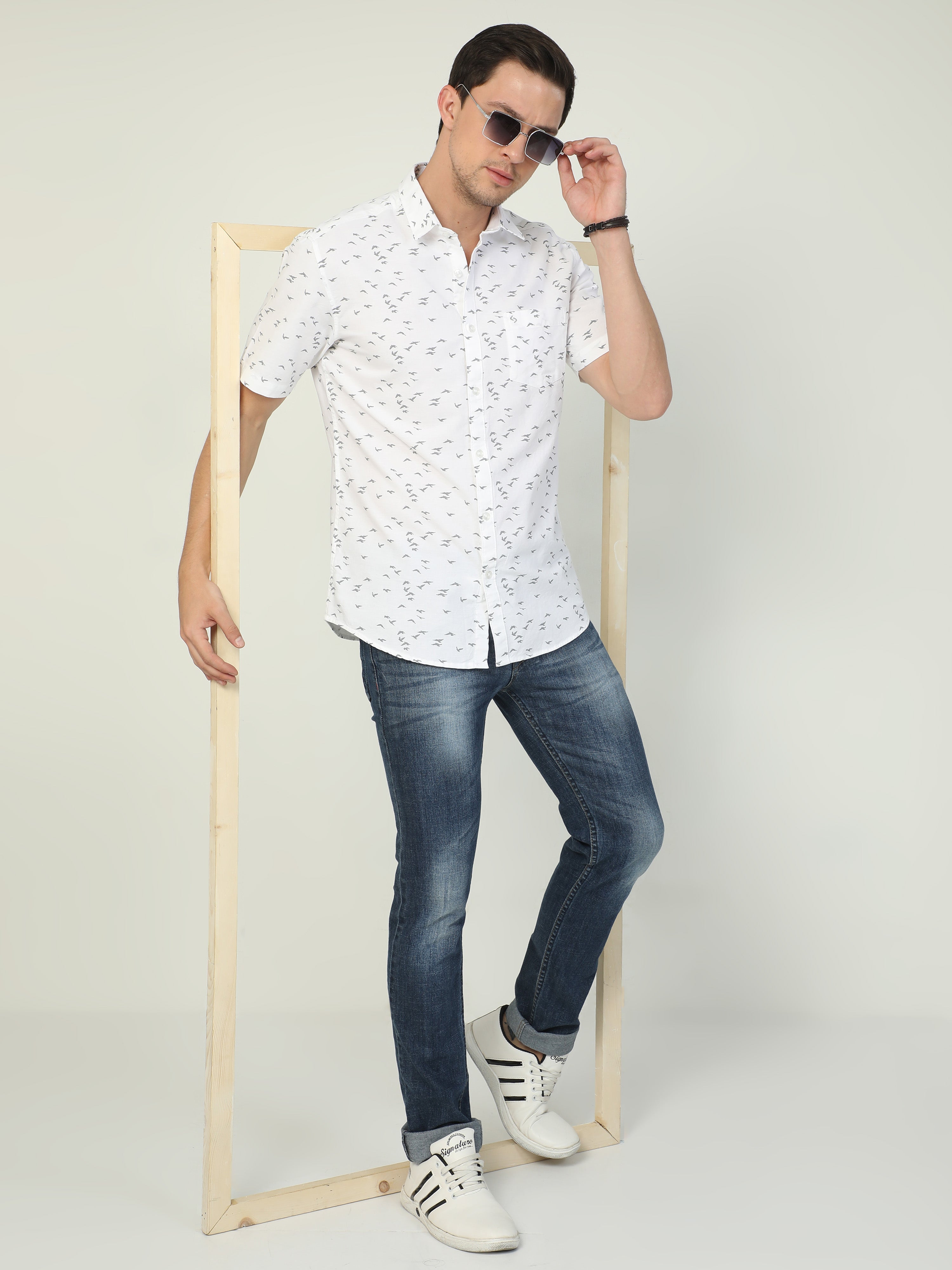 Classic Polo Men's Polo Neck Half Sleeve Slim Fit Cotton Woven Shirt | SO2-46 A-HS-PRT-SF