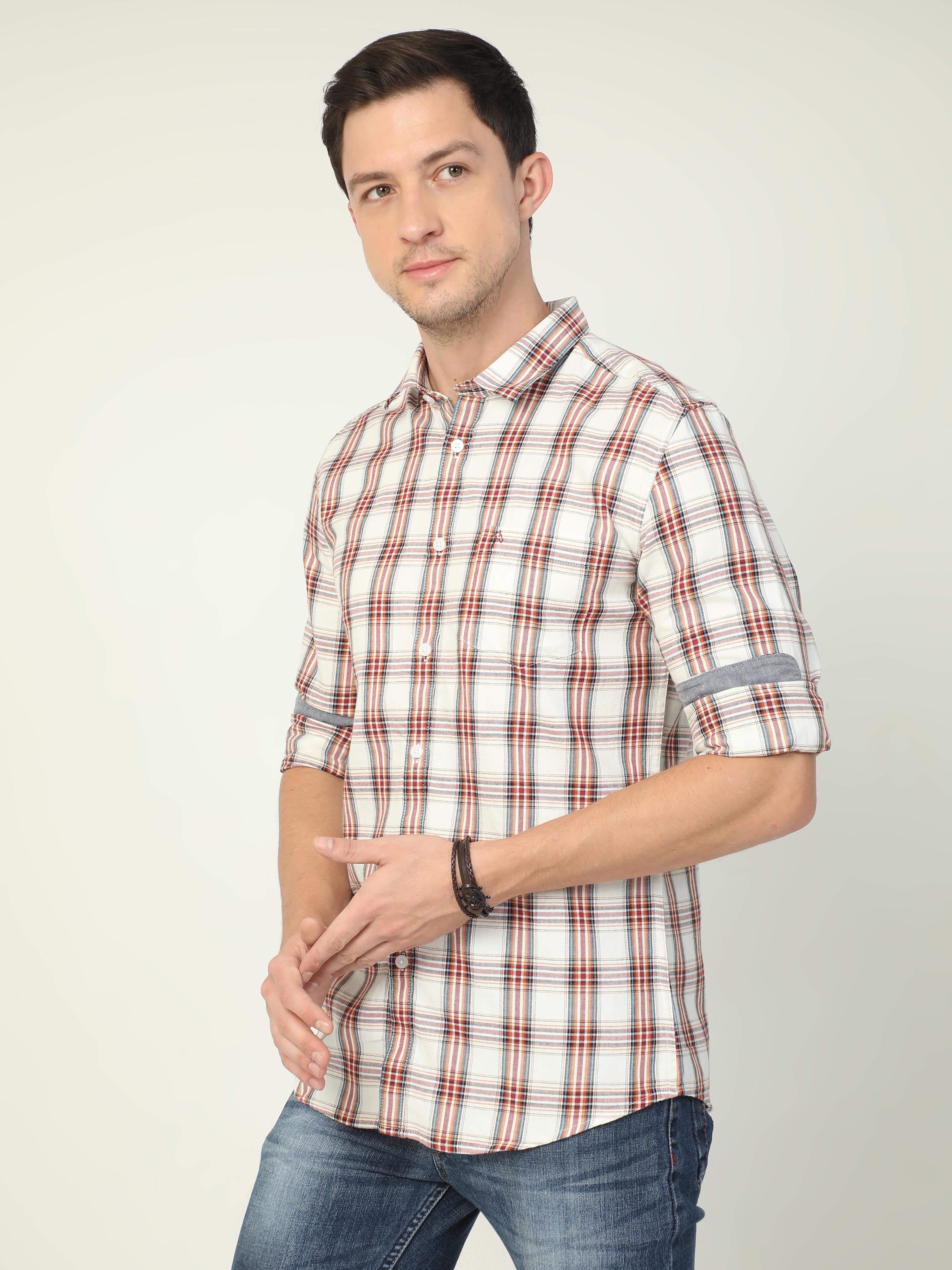 Classic Polo Men's Polo Neck Full Sleeve Slim Fit Cotton Woven Shirt | SBO2-12 A-FS-CHK-BSL