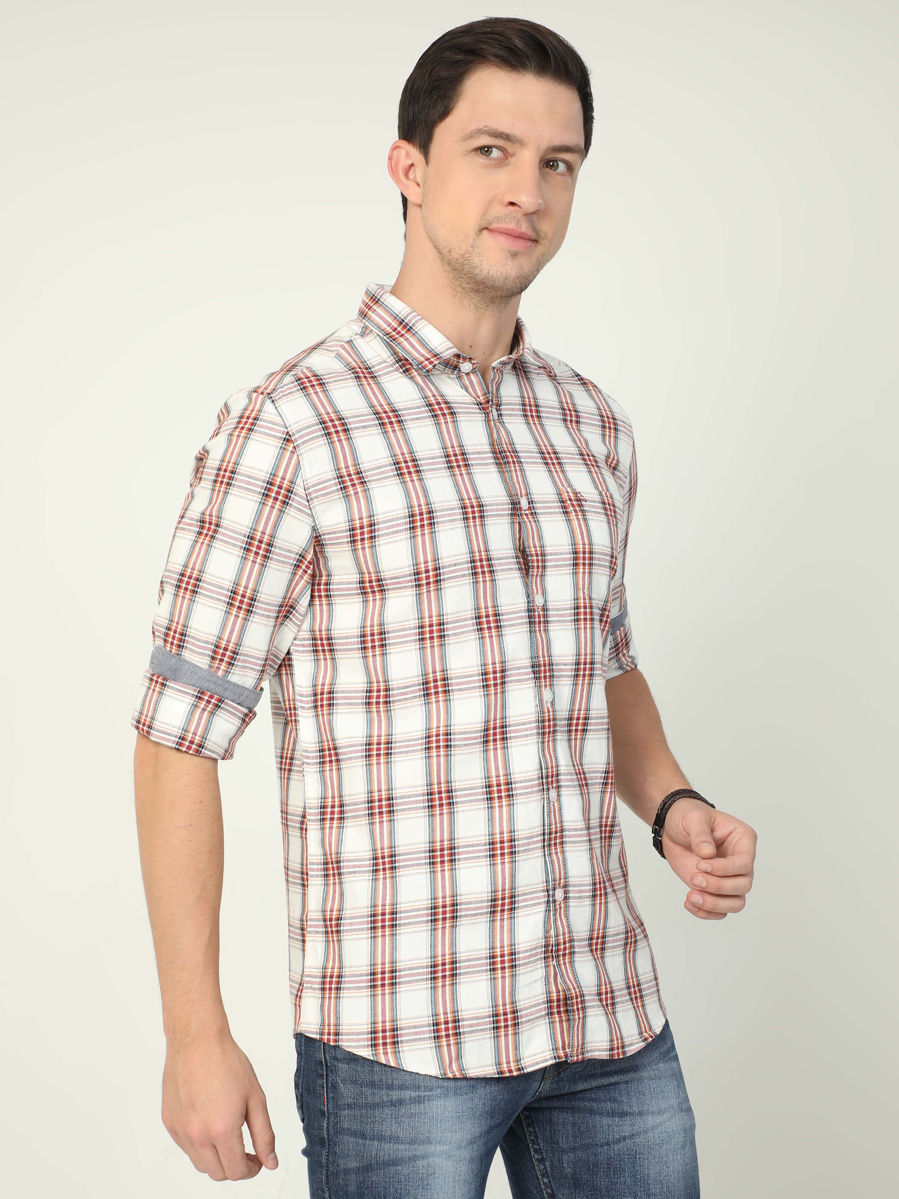 Classic Polo Men's Polo Neck Full Sleeve Slim Fit Cotton Woven Shirt | SBO2-12 A-FS-CHK-BSL