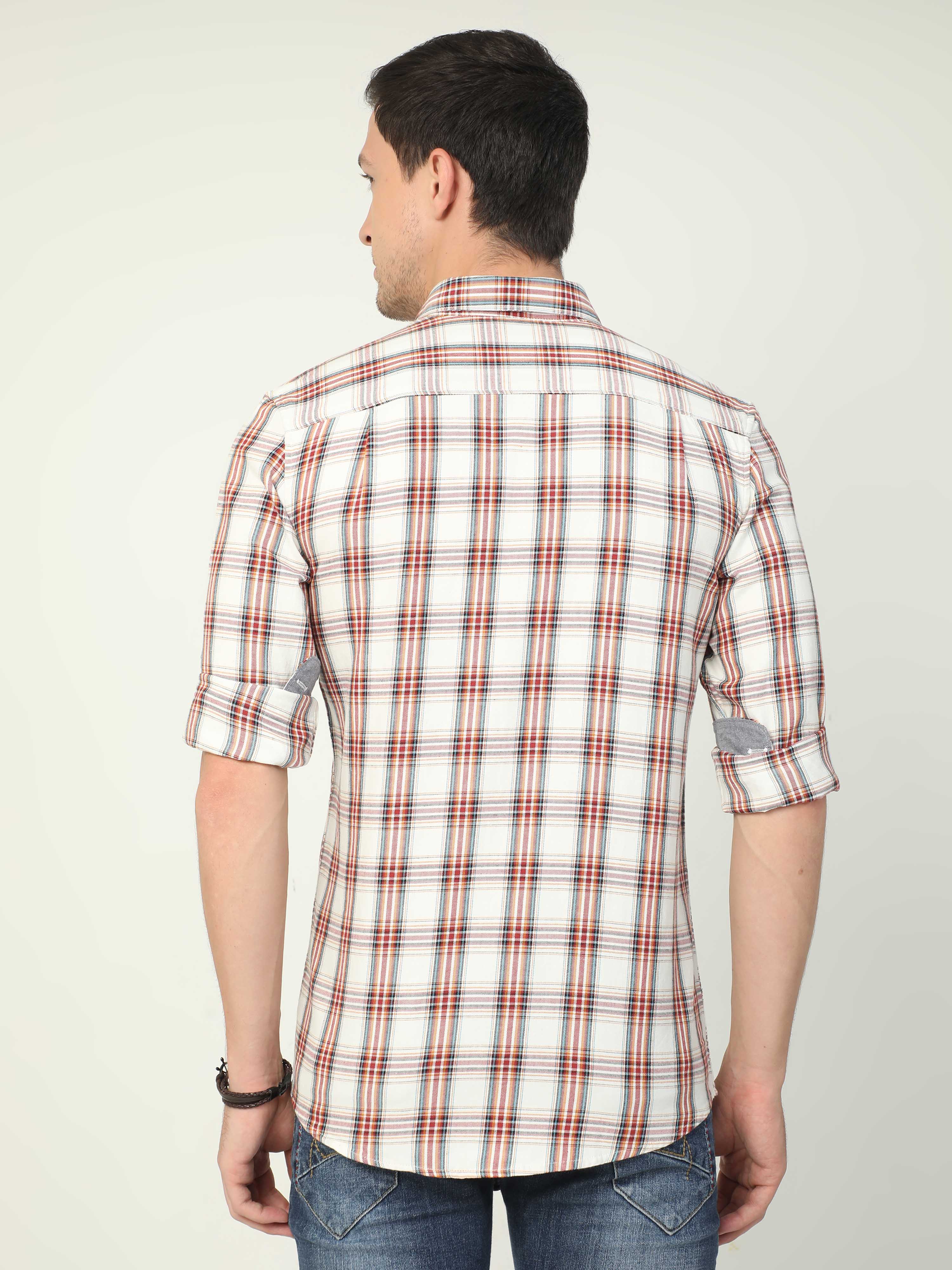 Classic Polo Men's Polo Neck Full Sleeve Slim Fit Cotton Woven Shirt | SBO2-12 A-FS-CHK-BSL