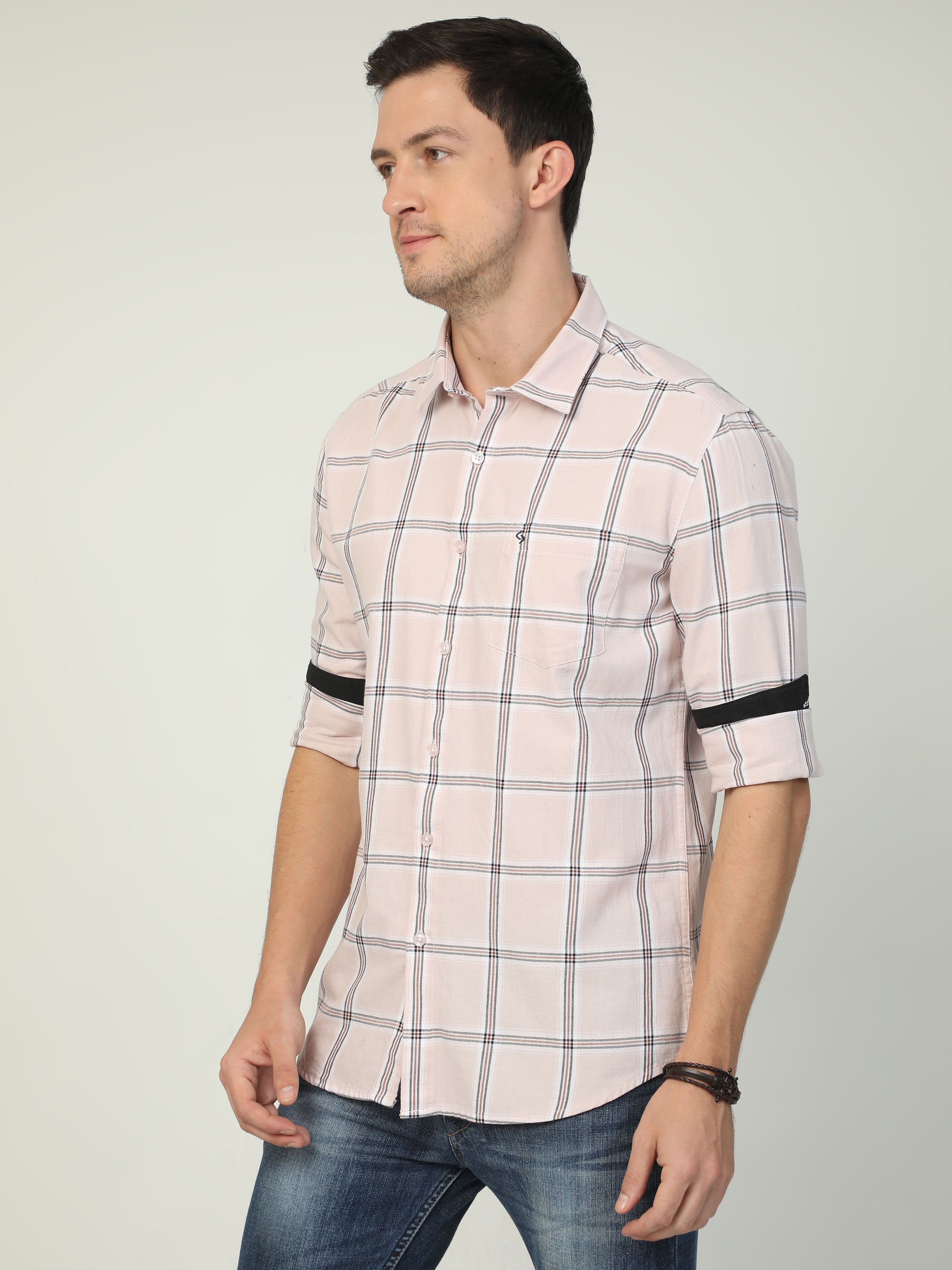 Classic Polo Men's Polo Neck Full Sleeve Slim Fit Cotton Woven Shirt | SO2-30 B-FS-CHK-SF