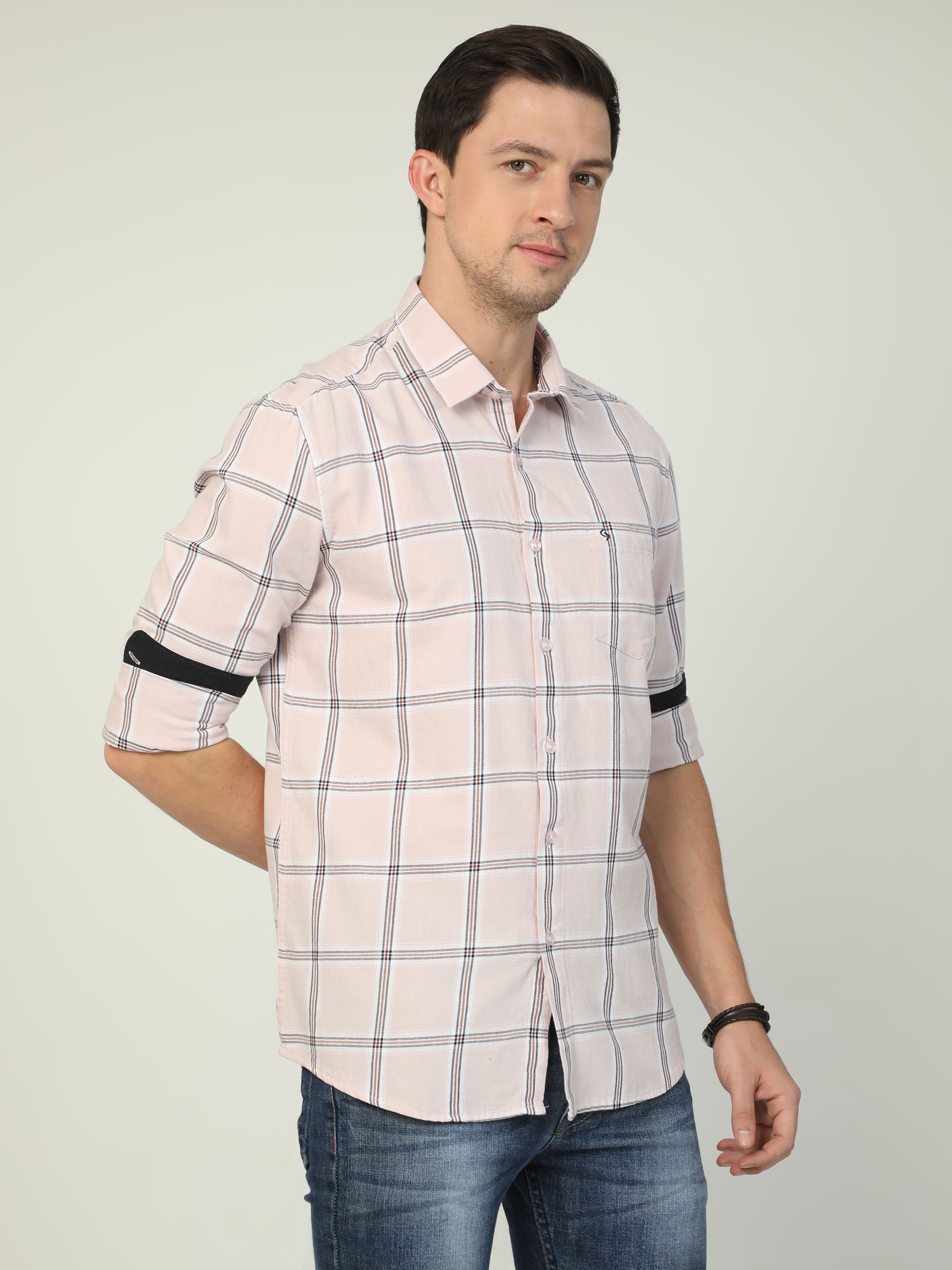 Classic Polo Men's Polo Neck Full Sleeve Slim Fit Cotton Woven Shirt | SO2-30 B-FS-CHK-SF