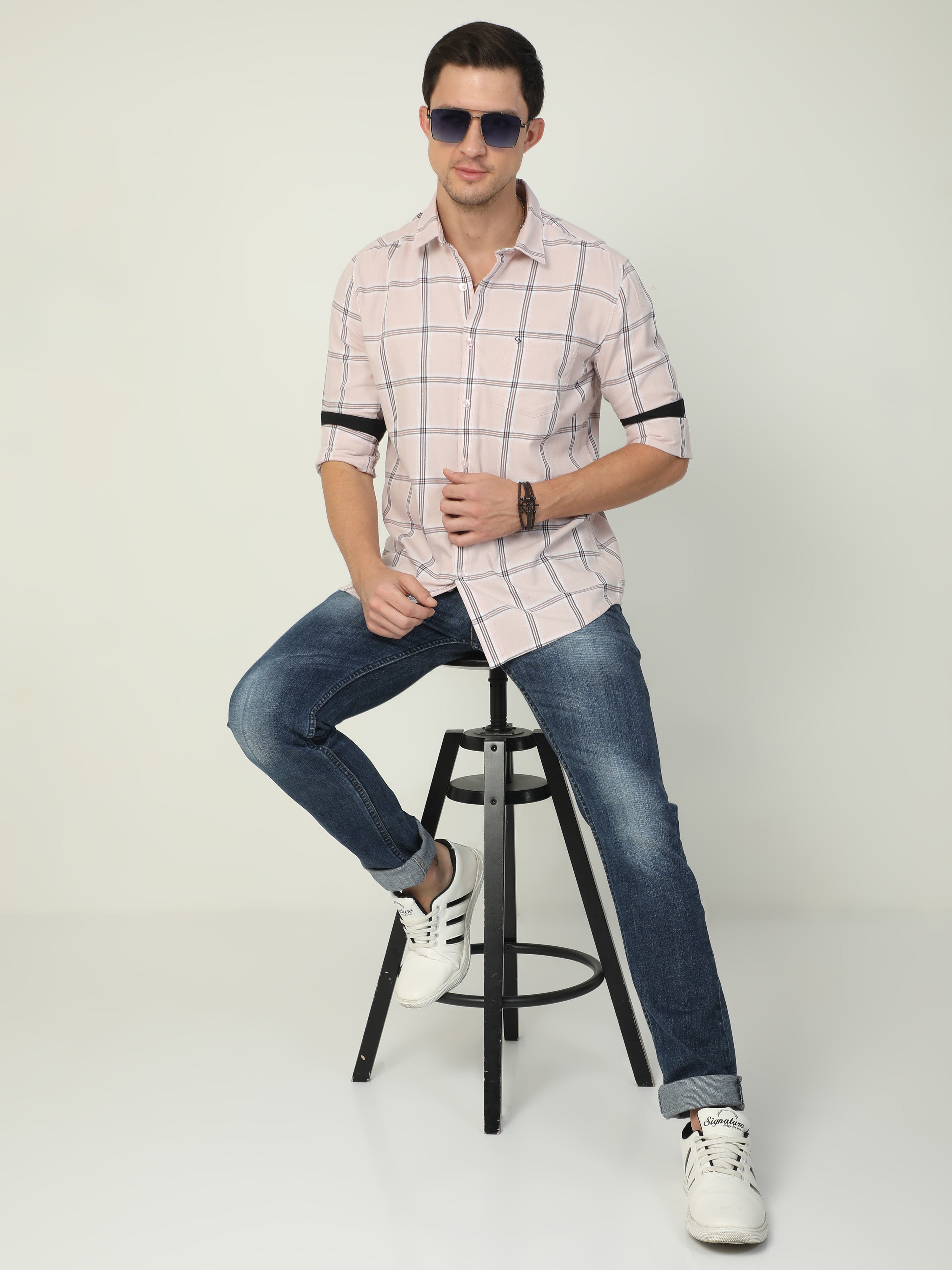 Classic Polo Men's Polo Neck Full Sleeve Slim Fit Cotton Woven Shirt | SO2-30 B-FS-CHK-SF