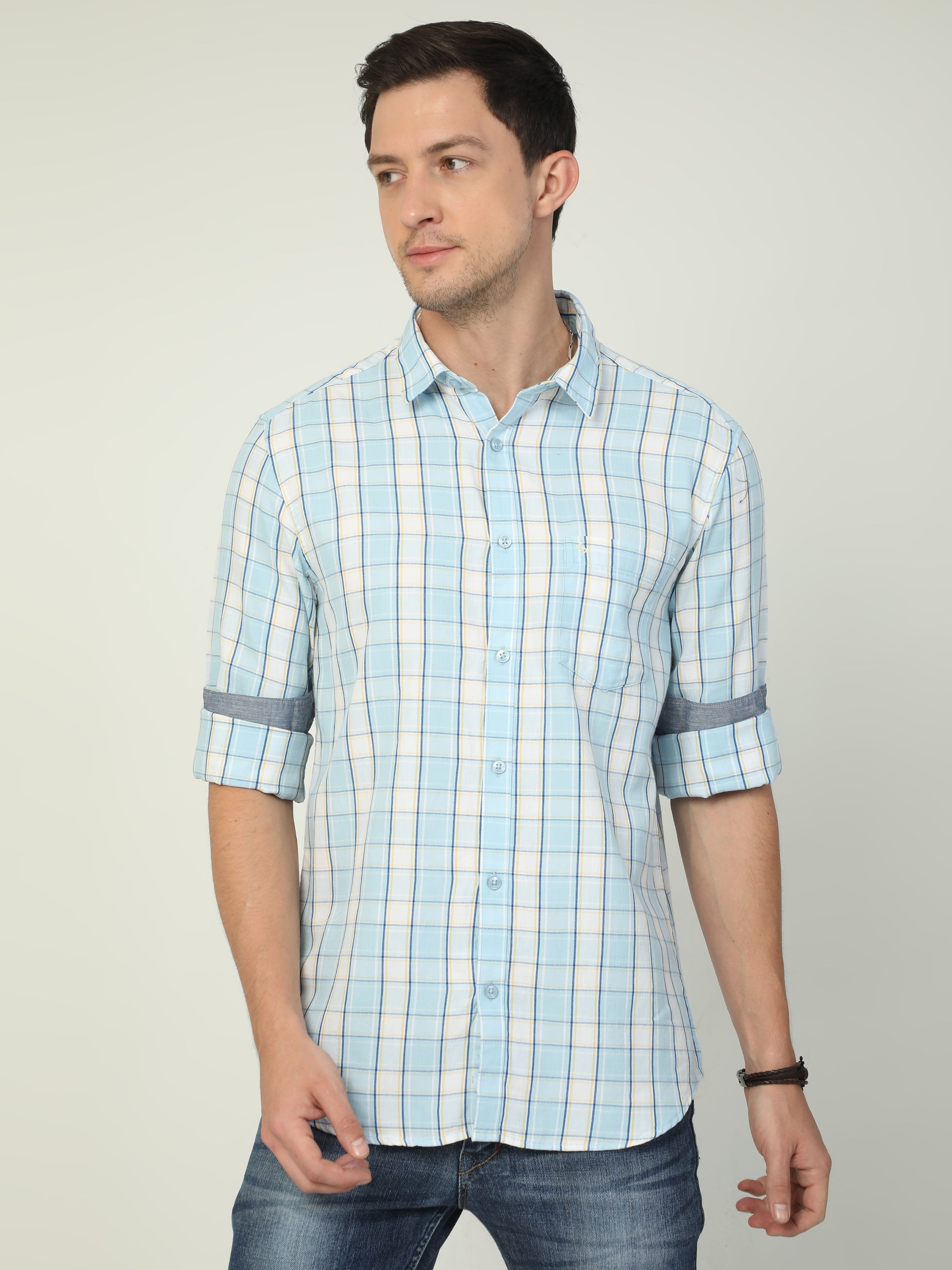 Classic Polo Men's Polo Neck Full Sleeve Slim Fit Cotton Woven Shirt | SO2-101 A-FS-CHK-SF