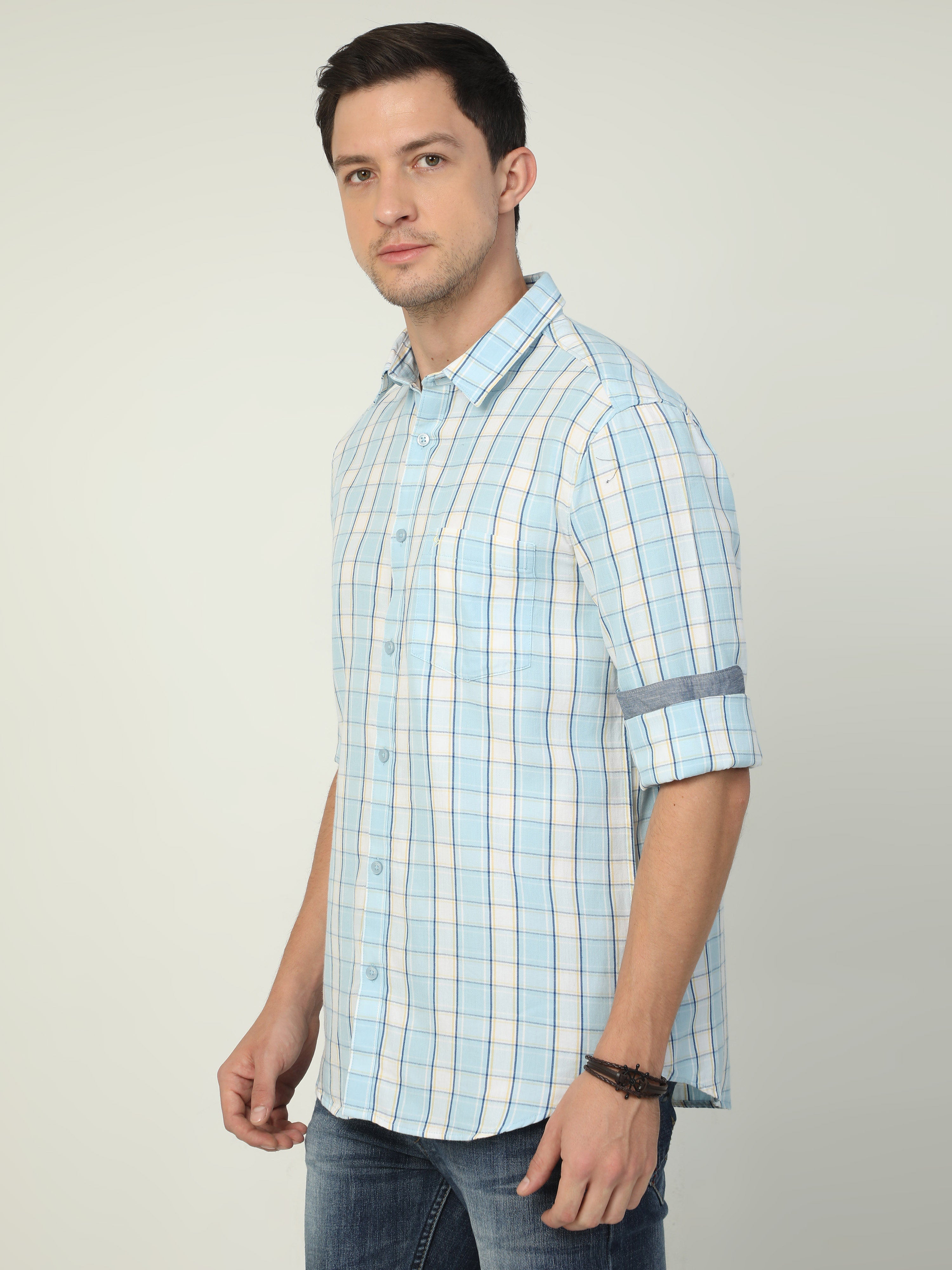 Classic Polo Men's Polo Neck Full Sleeve Slim Fit Cotton Woven Shirt | SO2-101 A-FS-CHK-SF