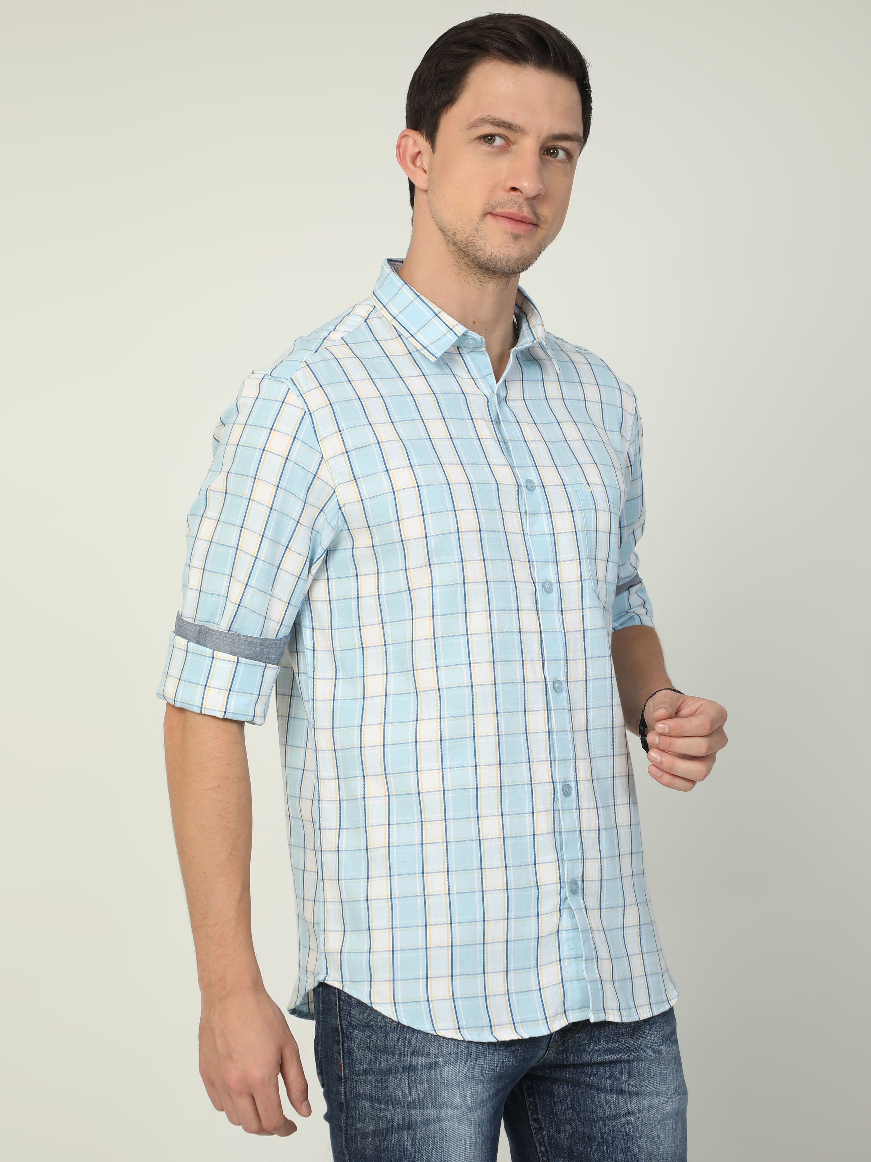 Classic Polo Men's Polo Neck Full Sleeve Slim Fit Cotton Woven Shirt | SO2-101 A-FS-CHK-SF