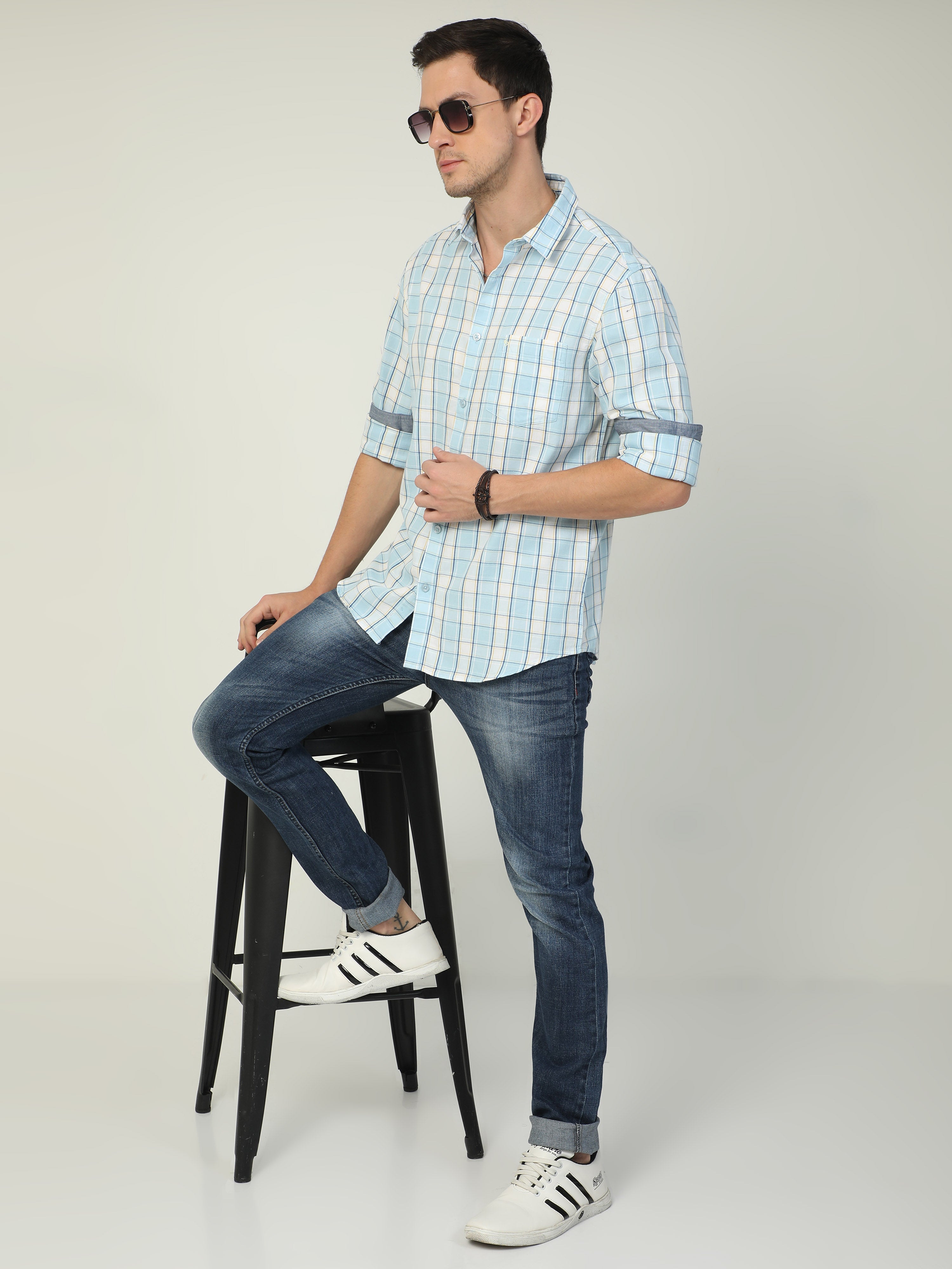 Classic Polo Men's Polo Neck Full Sleeve Slim Fit Cotton Woven Shirt | SO2-101 A-FS-CHK-SF