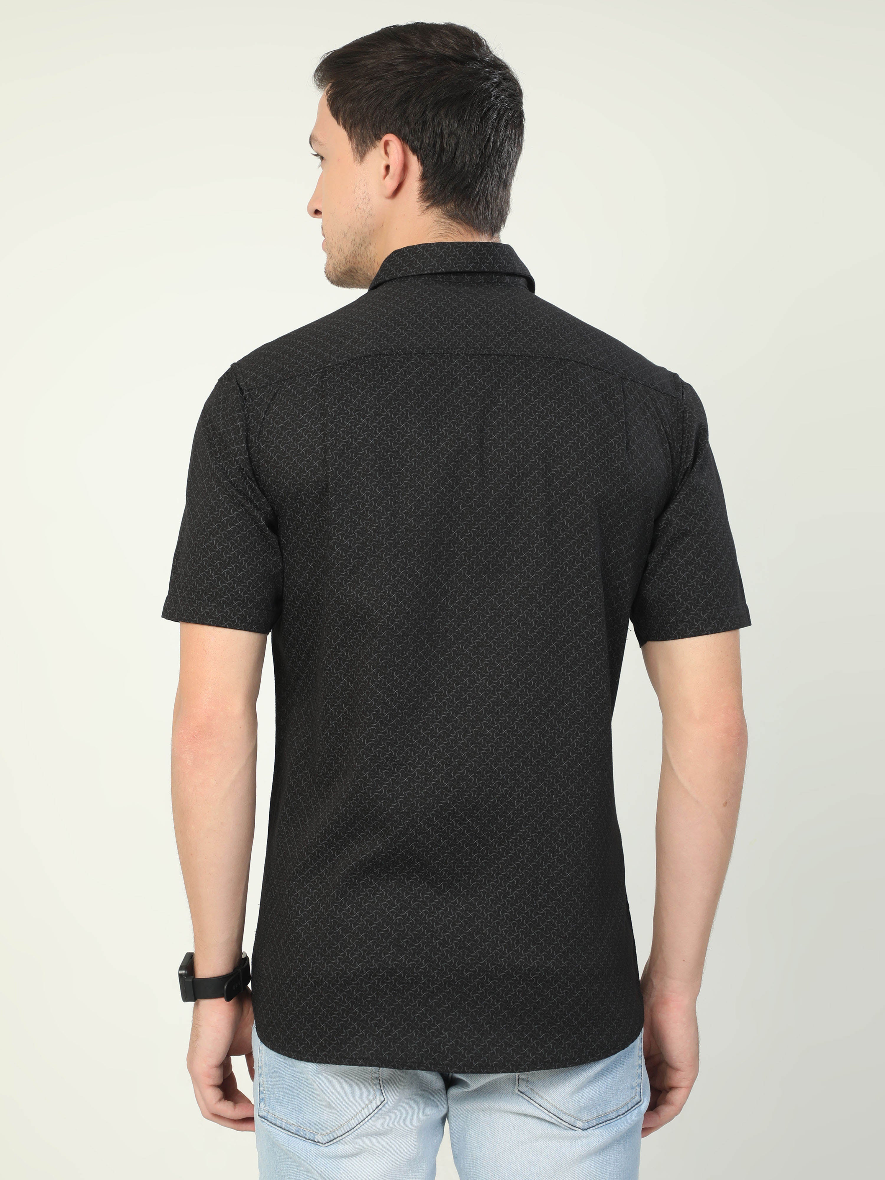 Classic Polo Men's Polo Neck Half Sleeve Slim Fit Cotton Woven Shirt | SO2-129 B-HS-PRT-SF