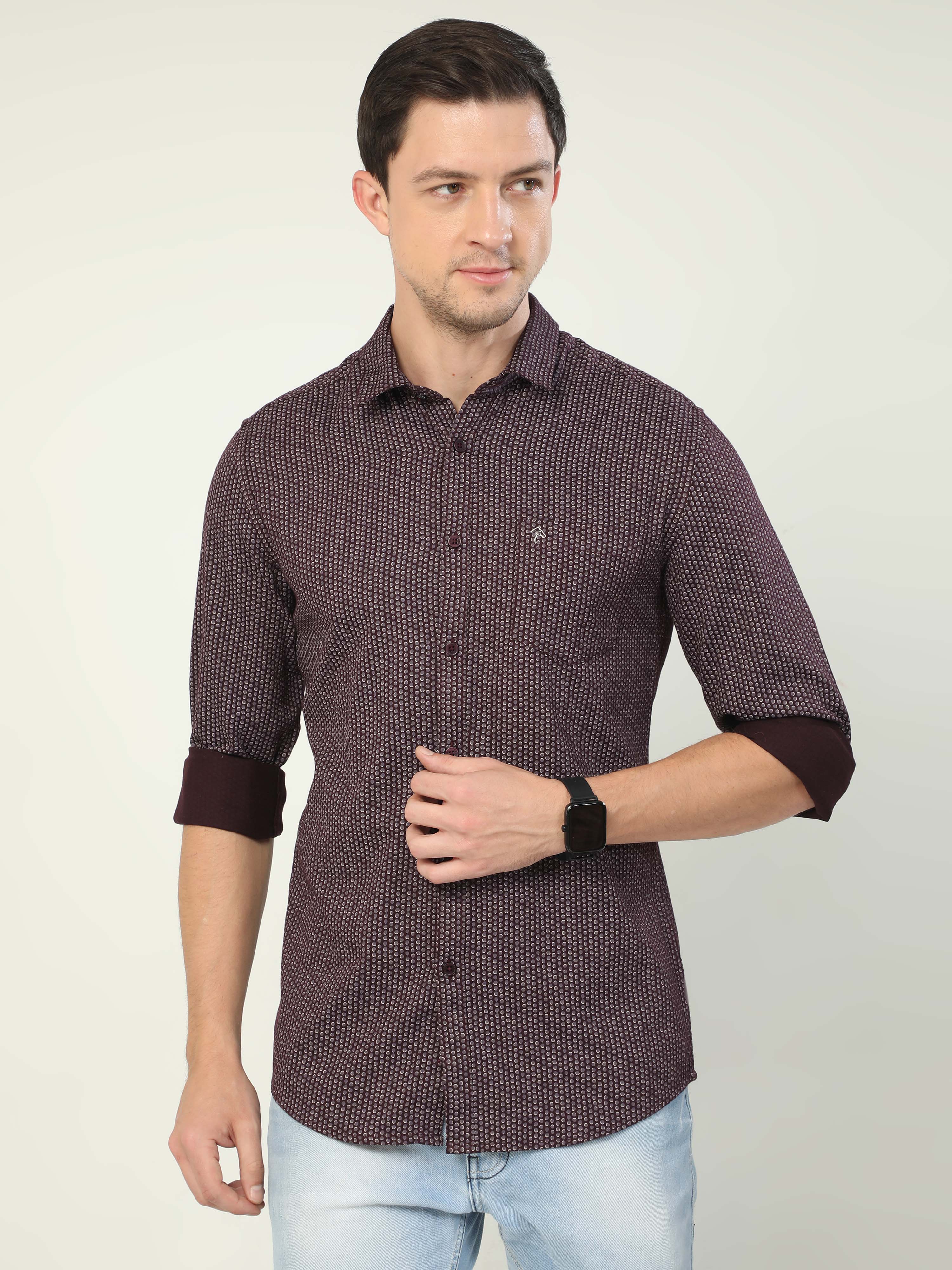 Classic Polo Men's Polo Neck Full Sleeve Slim Fit Cotton Woven Shirt | SBO2-23 B-FS-PRT-BSL