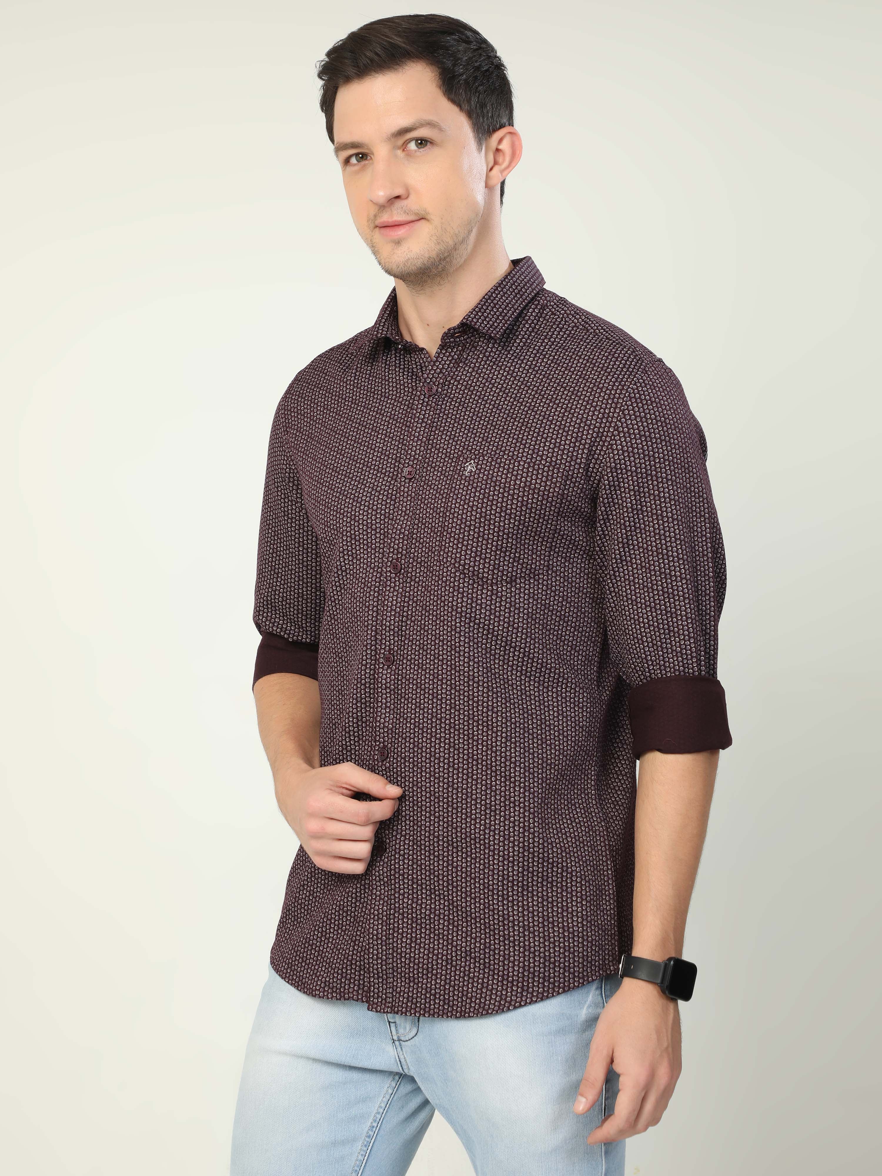 Classic Polo Men's Polo Neck Full Sleeve Slim Fit Cotton Woven Shirt | SBO2-23 B-FS-PRT-BSL