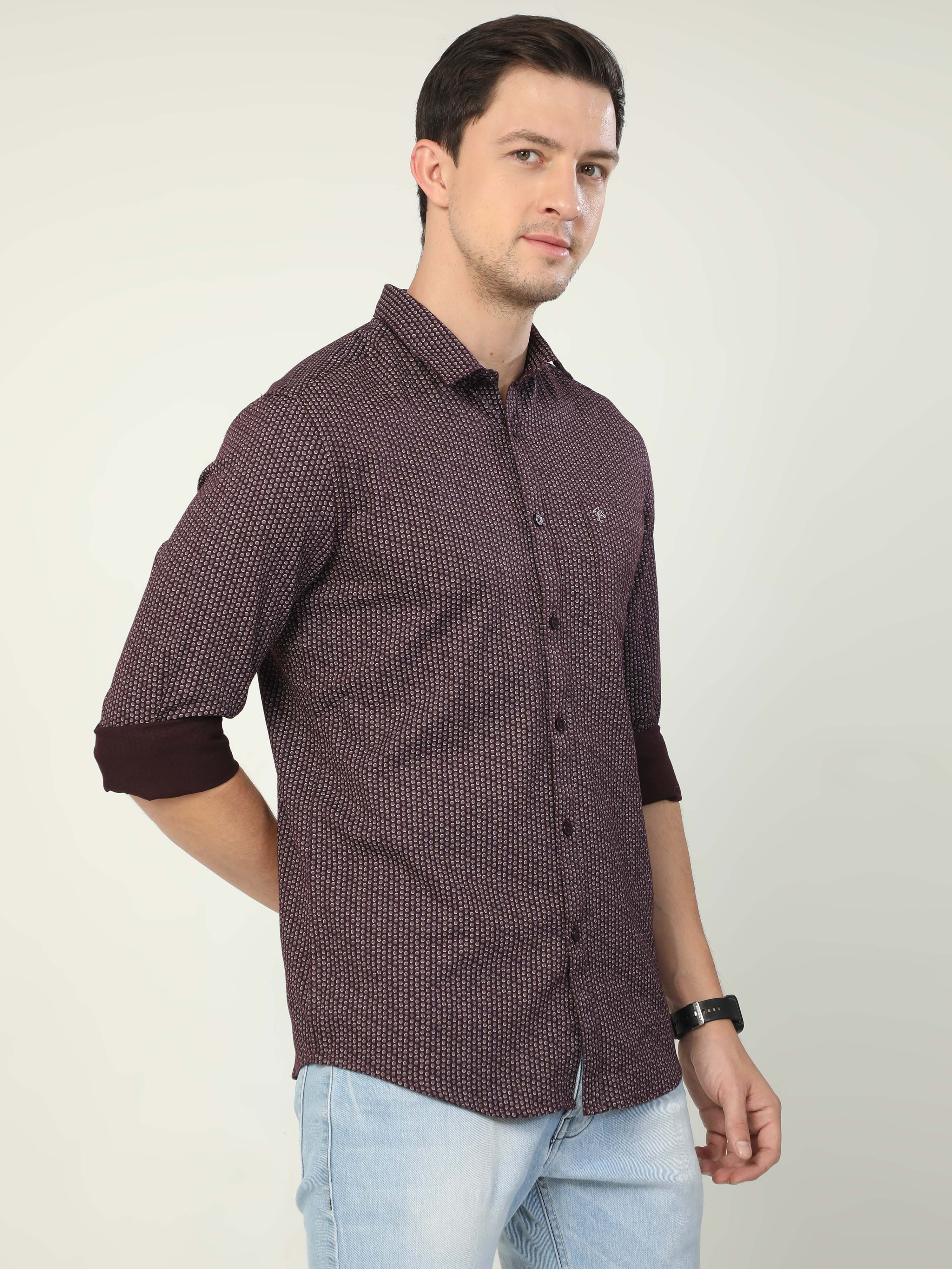 Classic Polo Men's Polo Neck Full Sleeve Slim Fit Cotton Woven Shirt | SBO2-23 B-FS-PRT-BSL