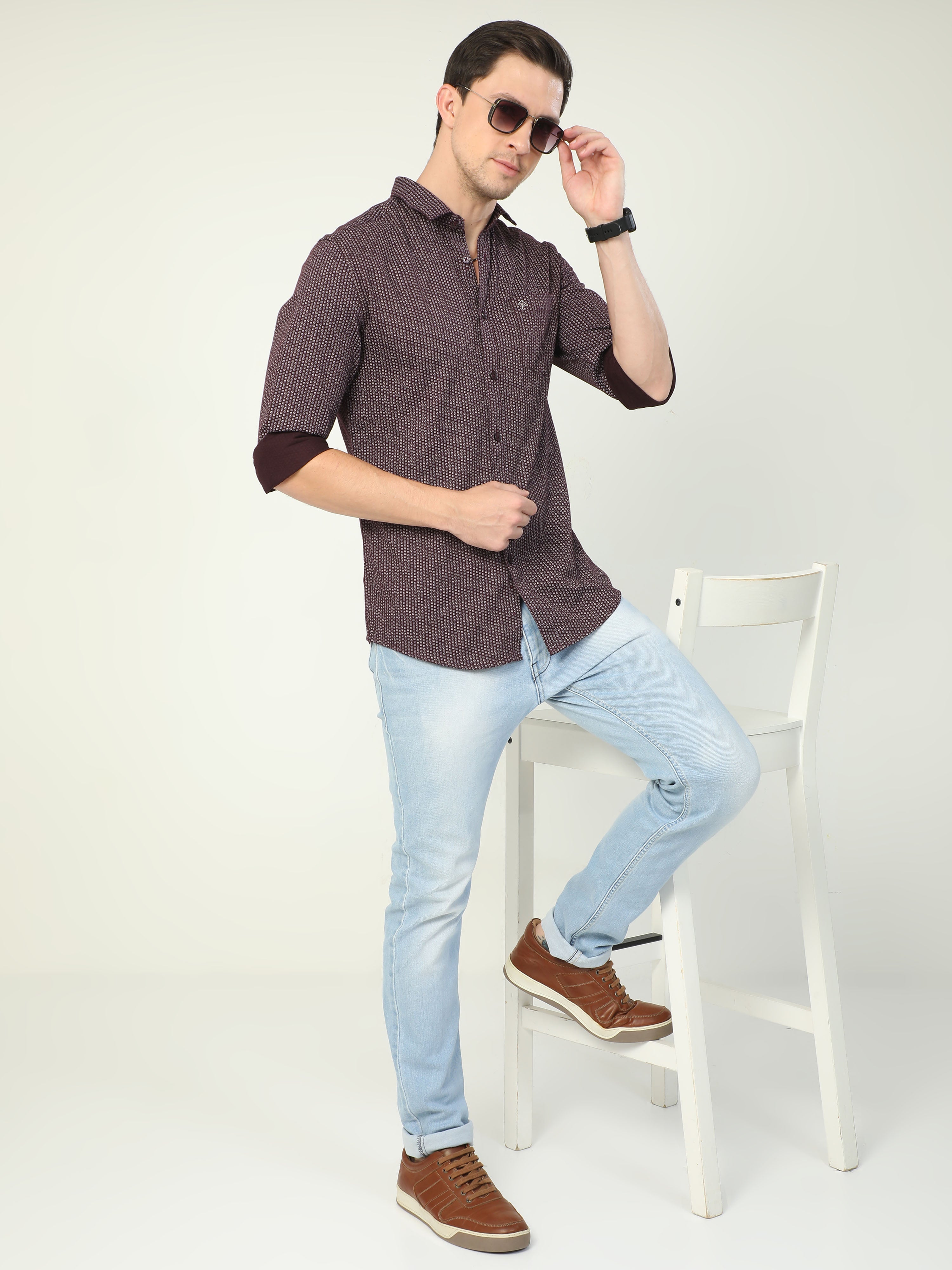 Classic Polo Men's Polo Neck Full Sleeve Slim Fit Cotton Woven Shirt | SBO2-23 B-FS-PRT-BSL
