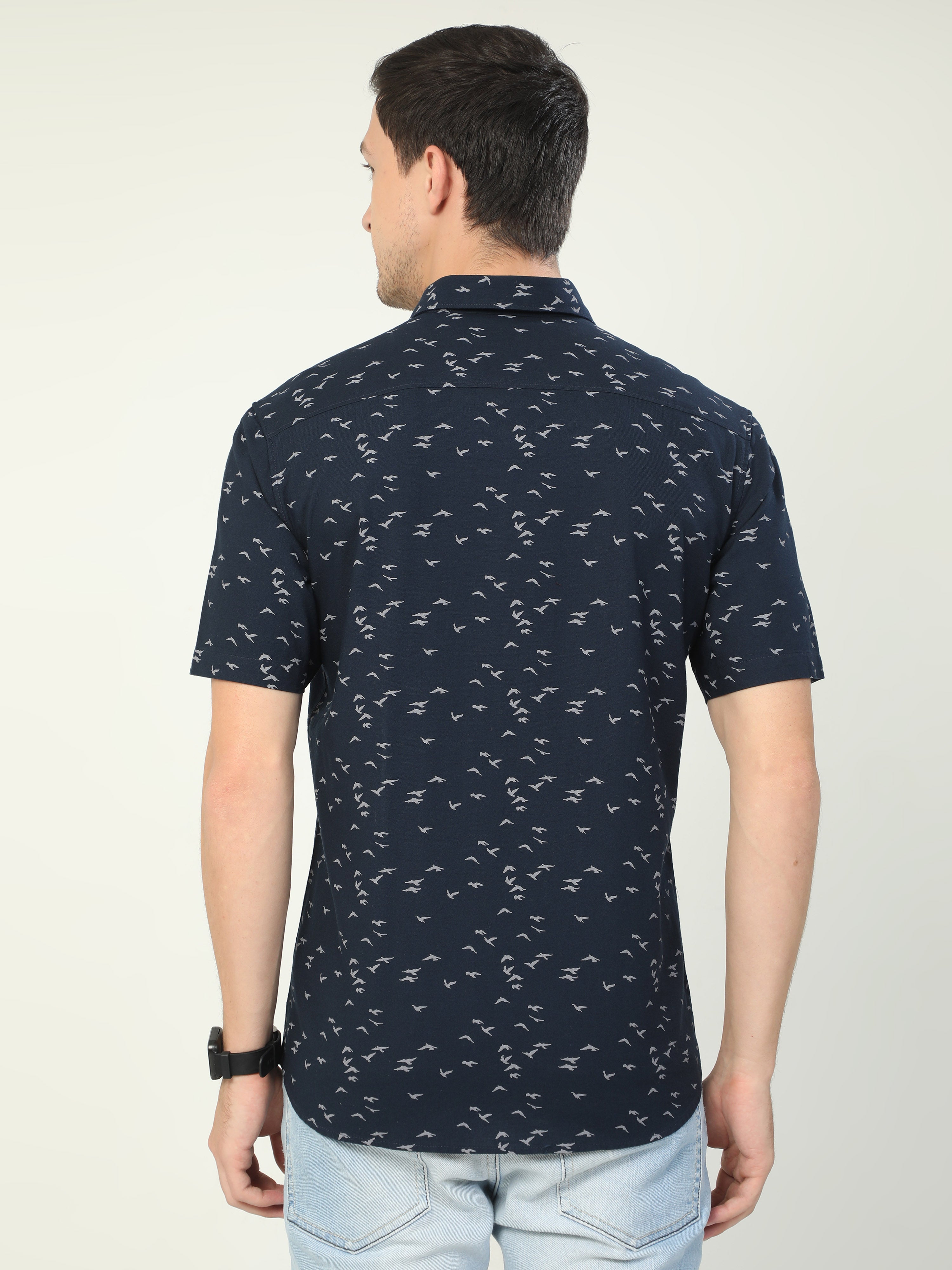 Classic Polo Men's Polo Neck Half Sleeve Slim Fit Cotton Woven Shirt | SO2-46 B-HS-PRT-SF