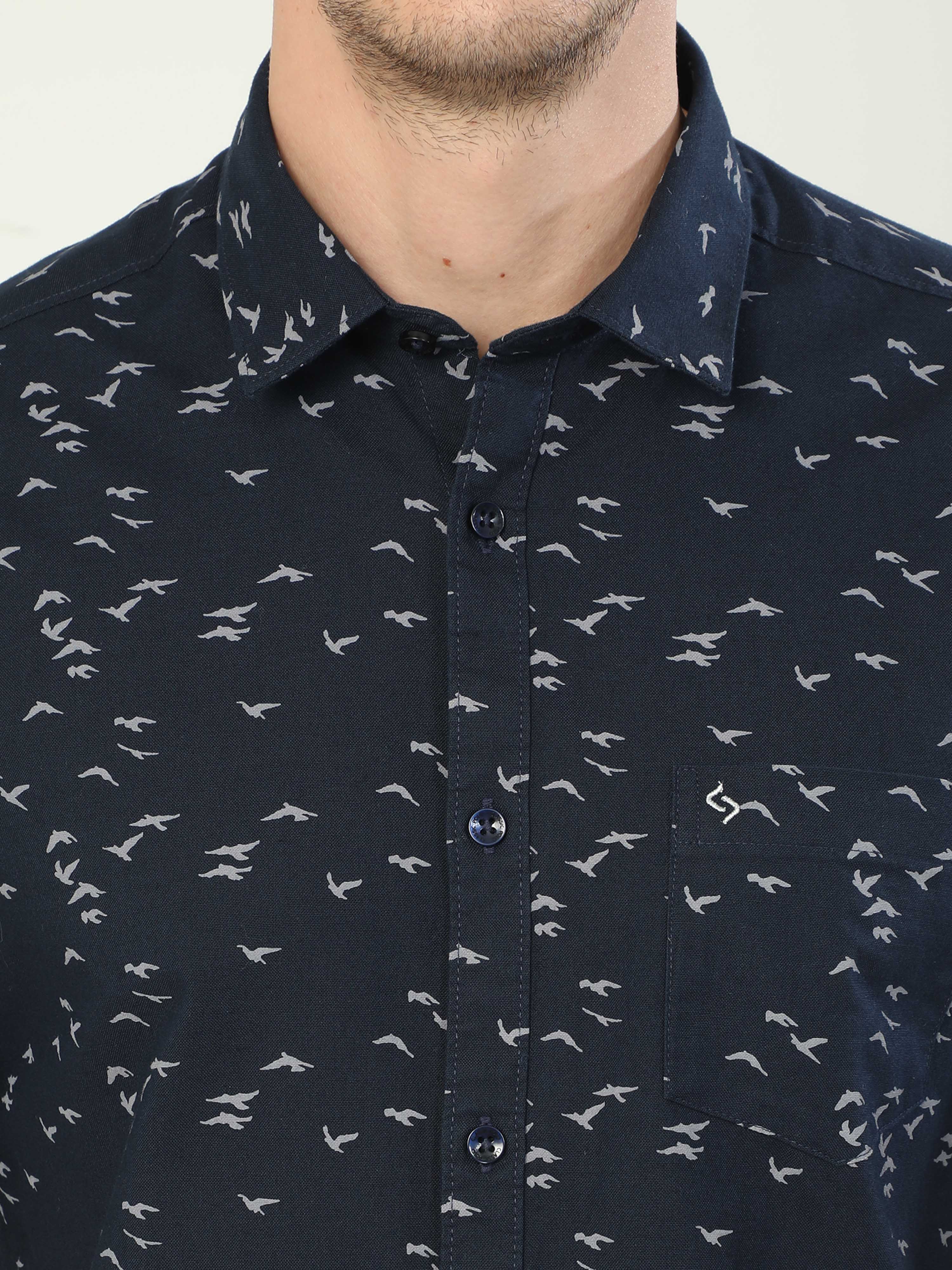 Classic Polo Men's Polo Neck Half Sleeve Slim Fit Cotton Woven Shirt | SO2-46 B-HS-PRT-SF
