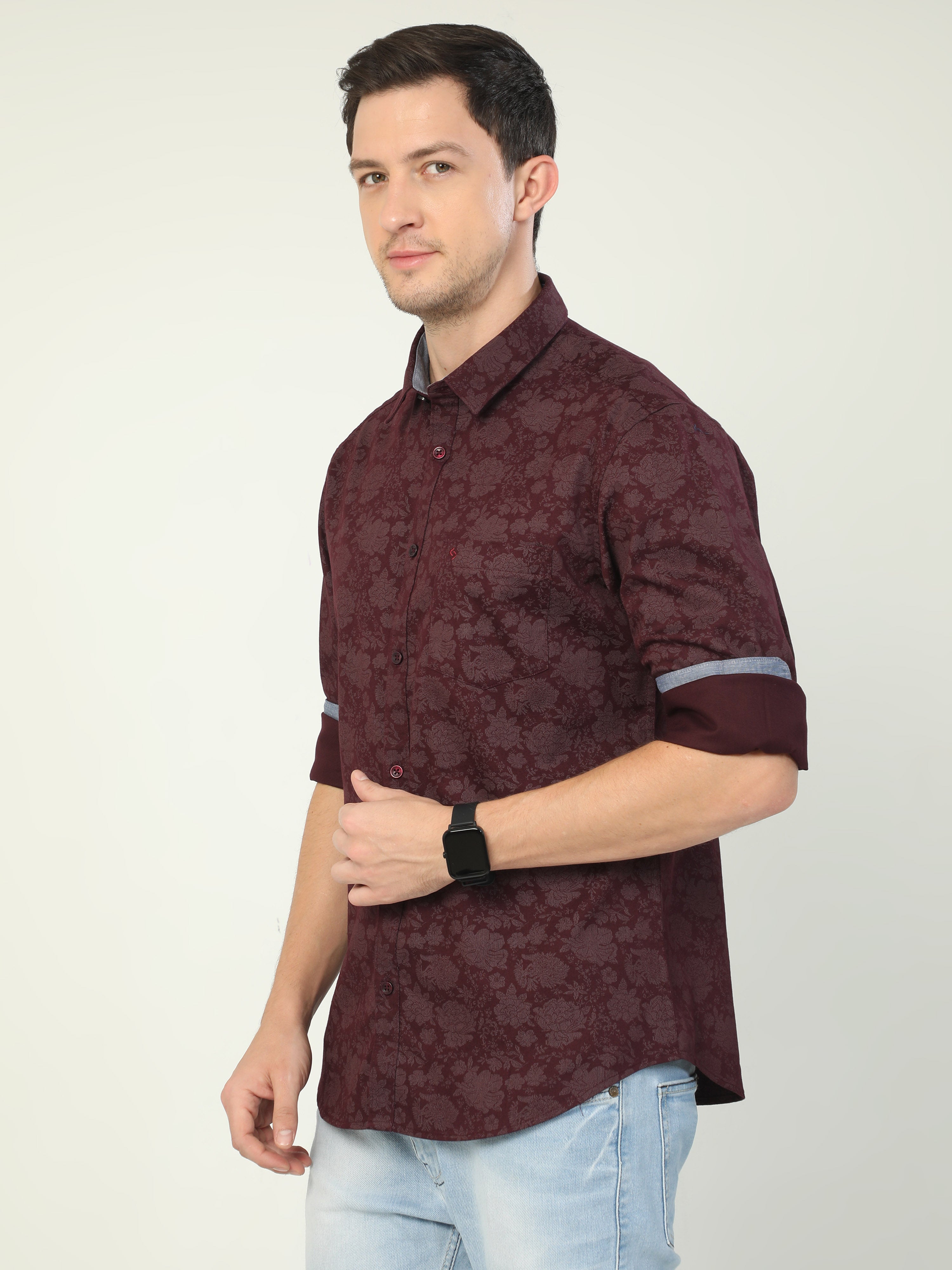 Classic Polo Men's Polo Neck Full Sleeve Slim Fit Cotton Woven Shirt | SO2-38 B-FS-PRT-SF