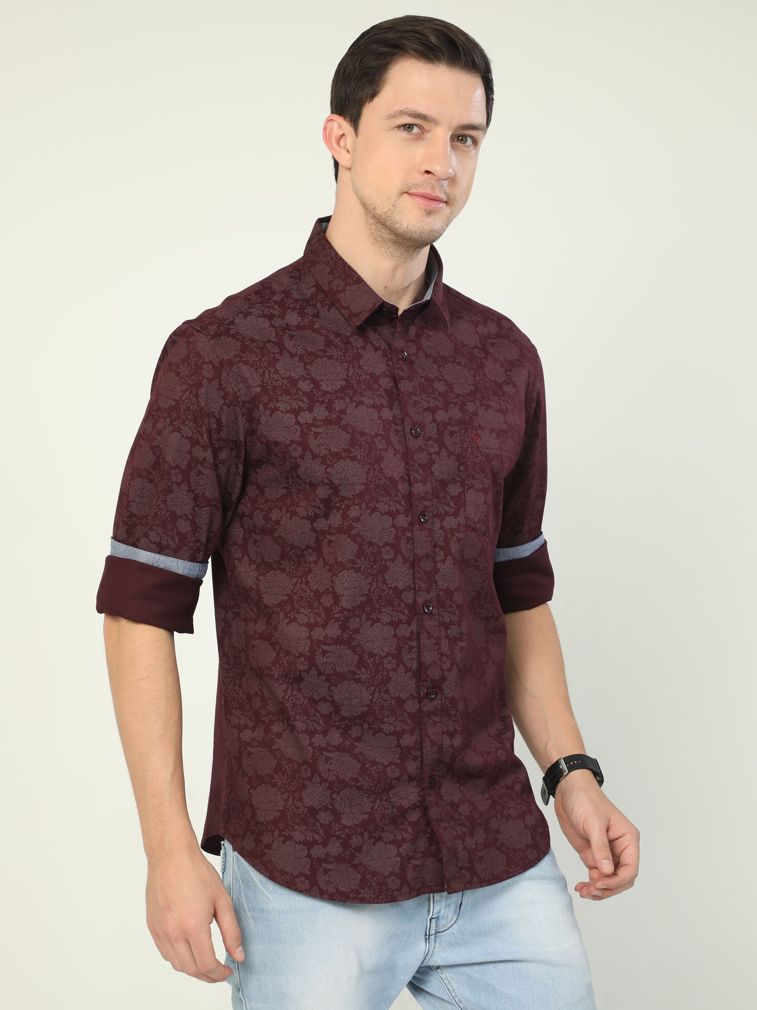 Classic Polo Men's Polo Neck Full Sleeve Slim Fit Cotton Woven Shirt | SO2-38 B-FS-PRT-SF