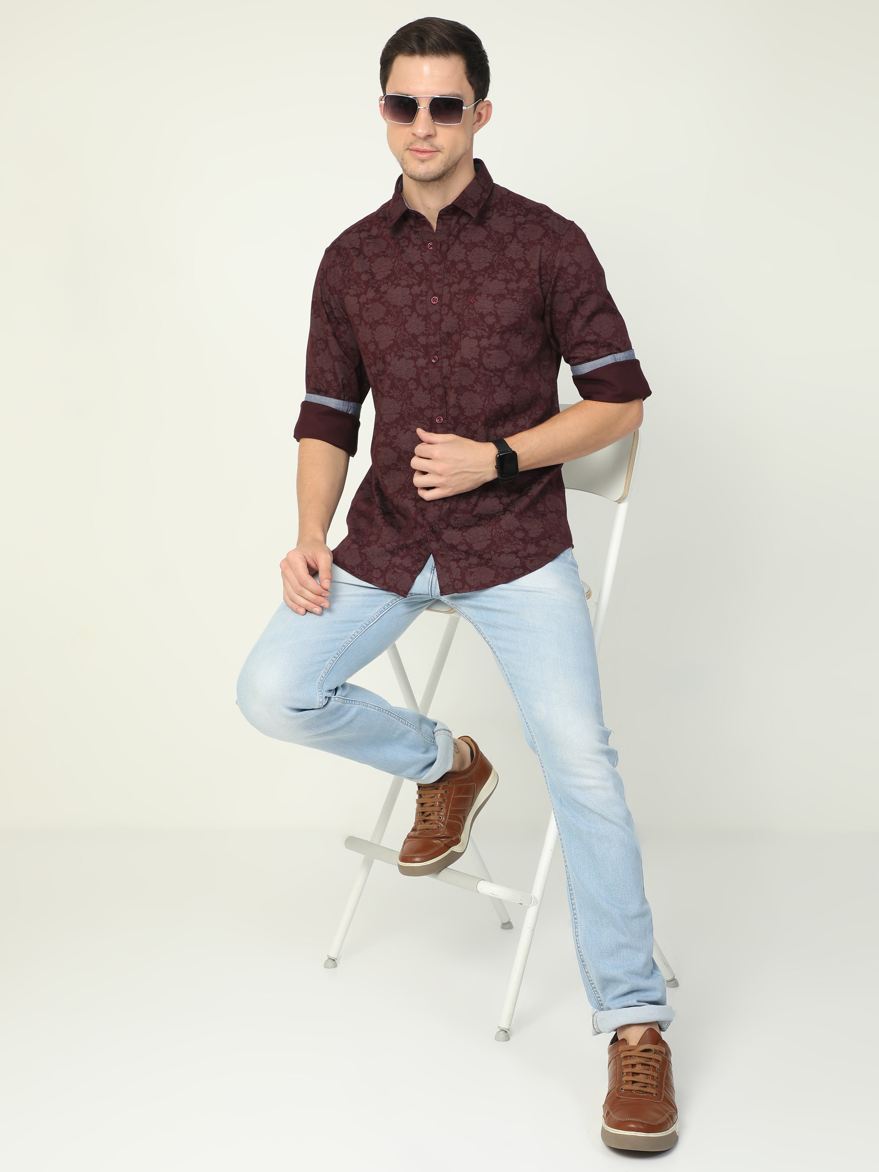 Classic Polo Men's Polo Neck Full Sleeve Slim Fit Cotton Woven Shirt | SO2-38 B-FS-PRT-SF