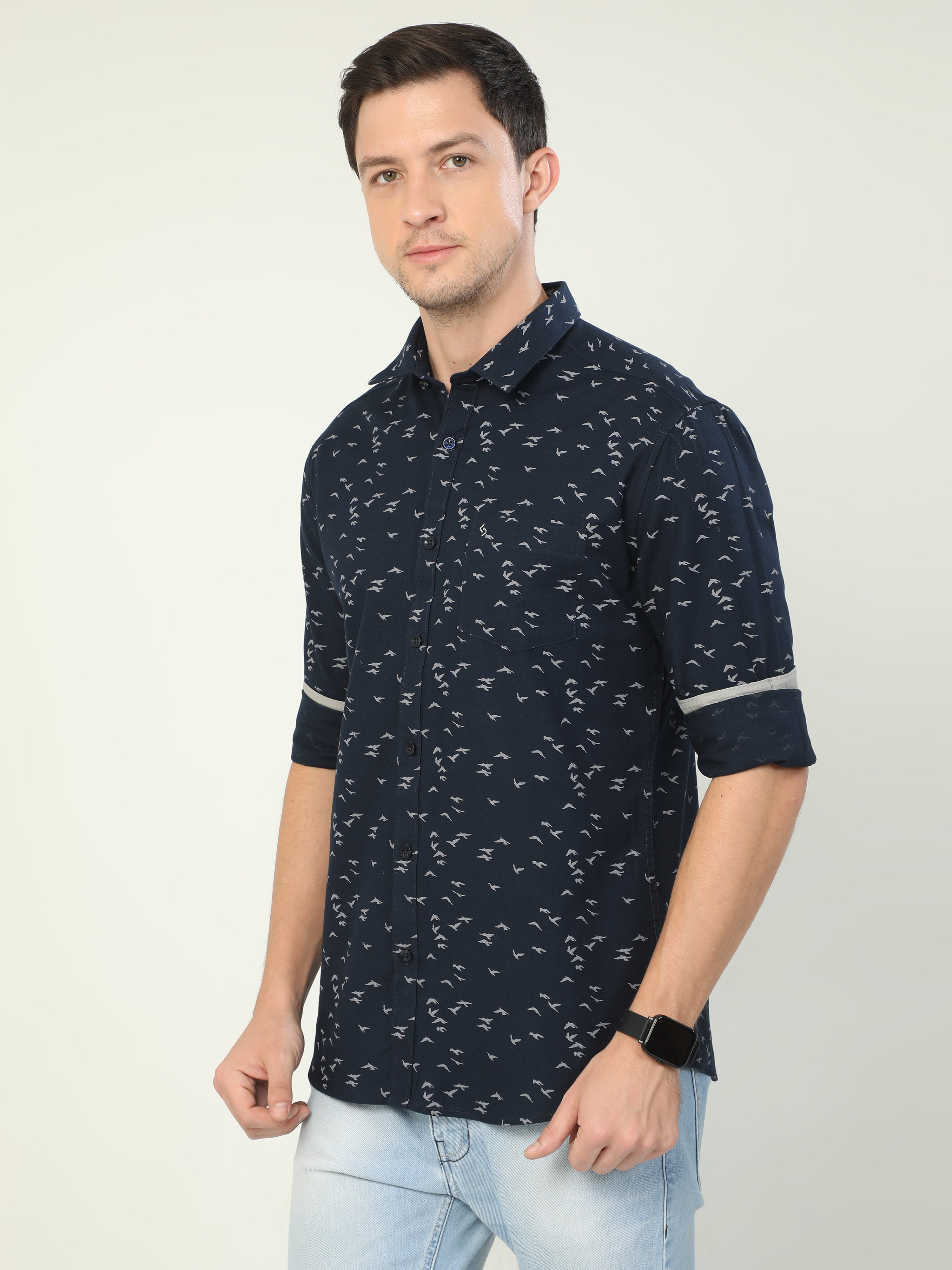 Classic Polo Men's Polo Neck Full Sleeve Slim Fit Cotton Woven Shirt | SO2-46 B-FS-PRT-SF