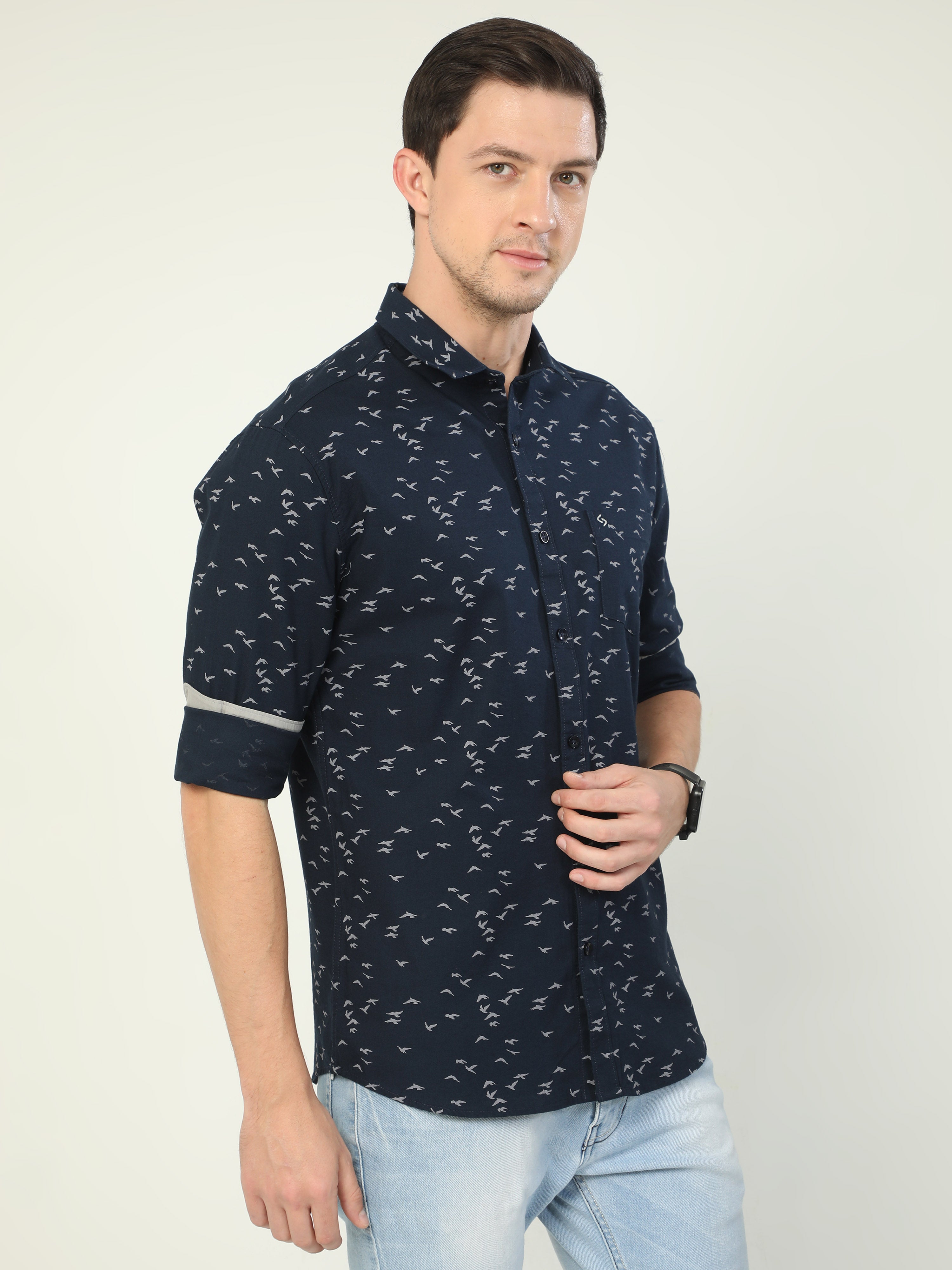 Classic Polo Men's Polo Neck Full Sleeve Slim Fit Cotton Woven Shirt | SO2-46 B-FS-PRT-SF