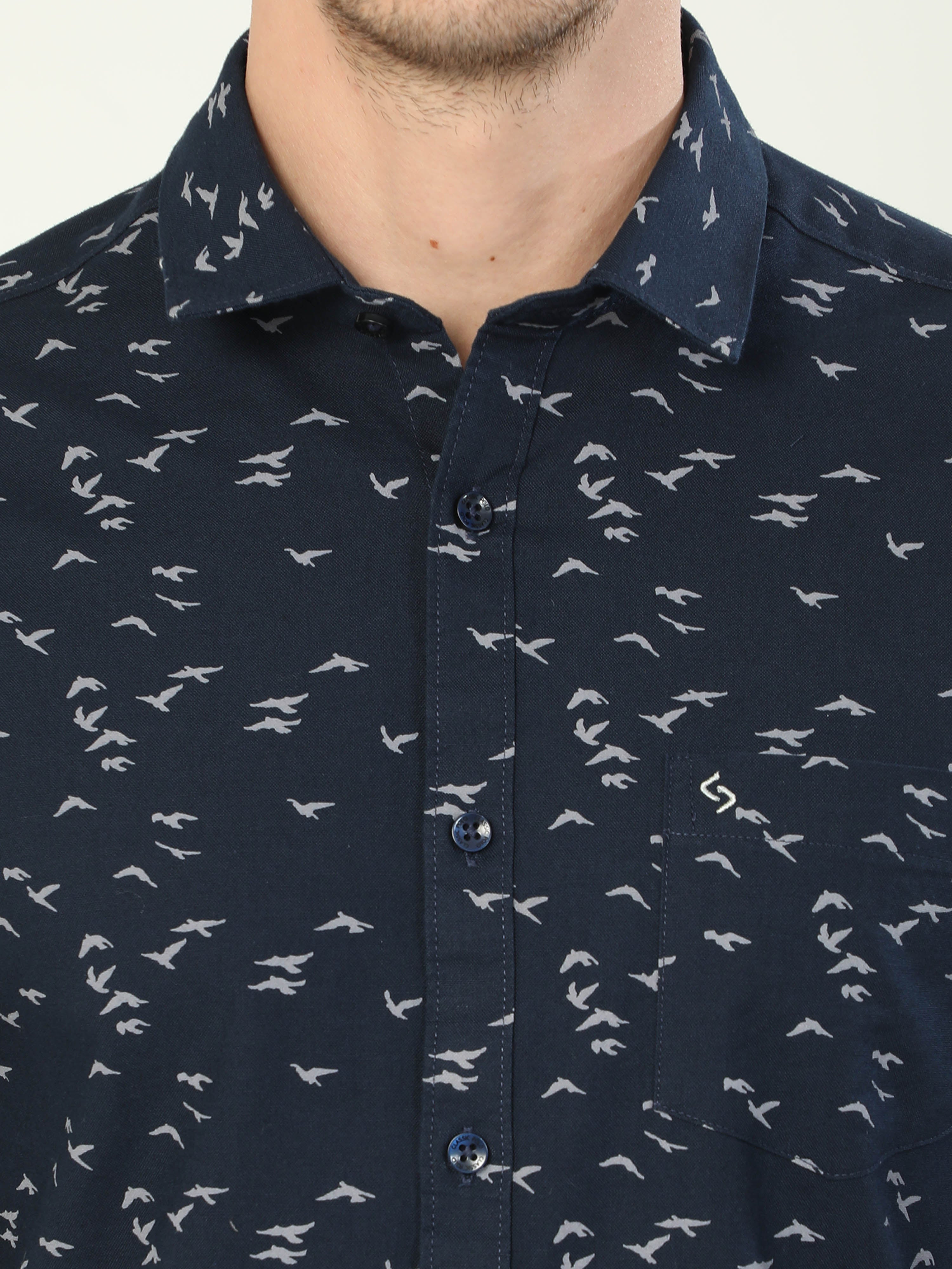 Classic Polo Men's Polo Neck Full Sleeve Slim Fit Cotton Woven Shirt | SO2-46 B-FS-PRT-SF