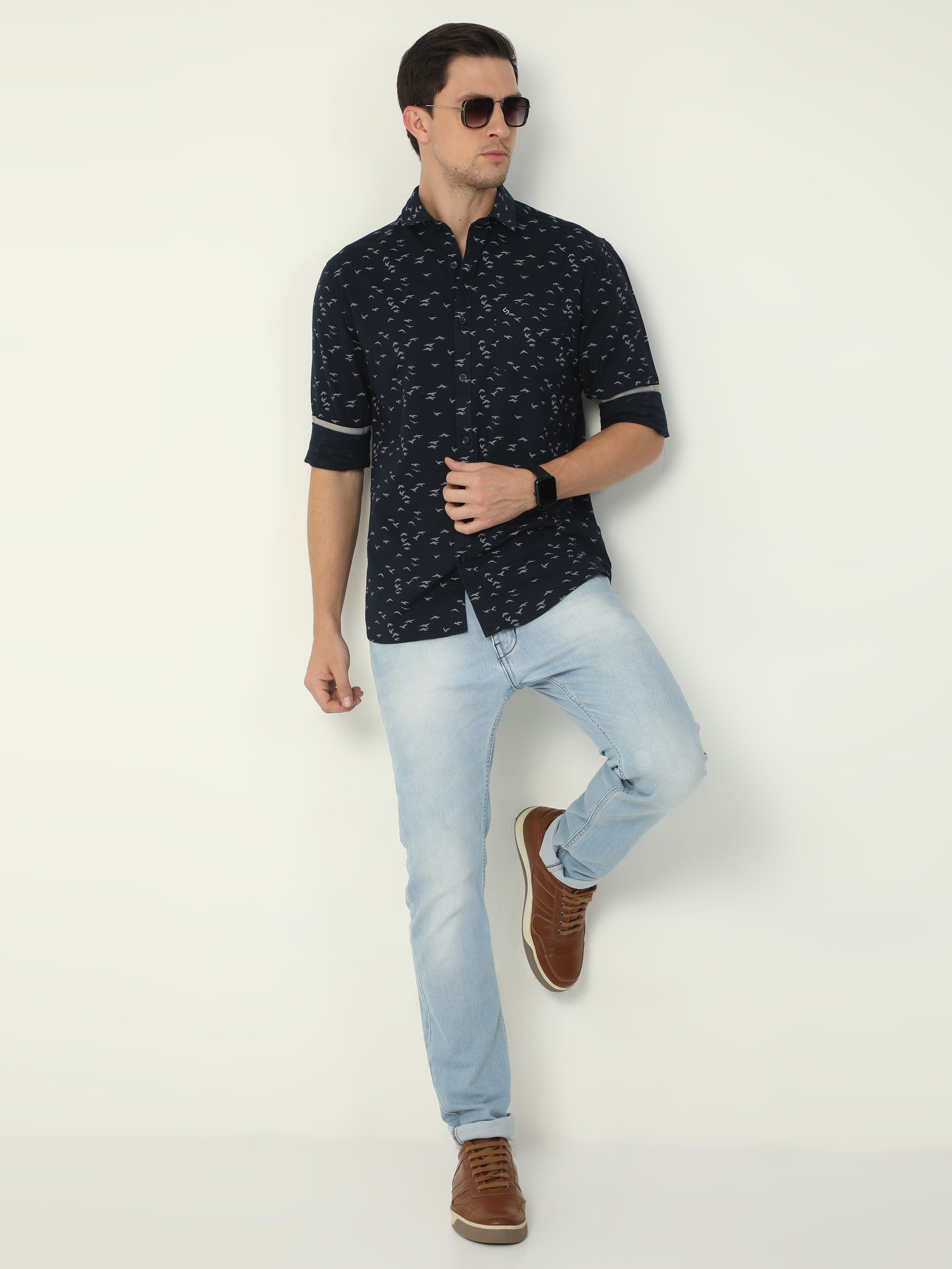 Classic Polo Men's Polo Neck Full Sleeve Slim Fit Cotton Woven Shirt | SO2-46 B-FS-PRT-SF