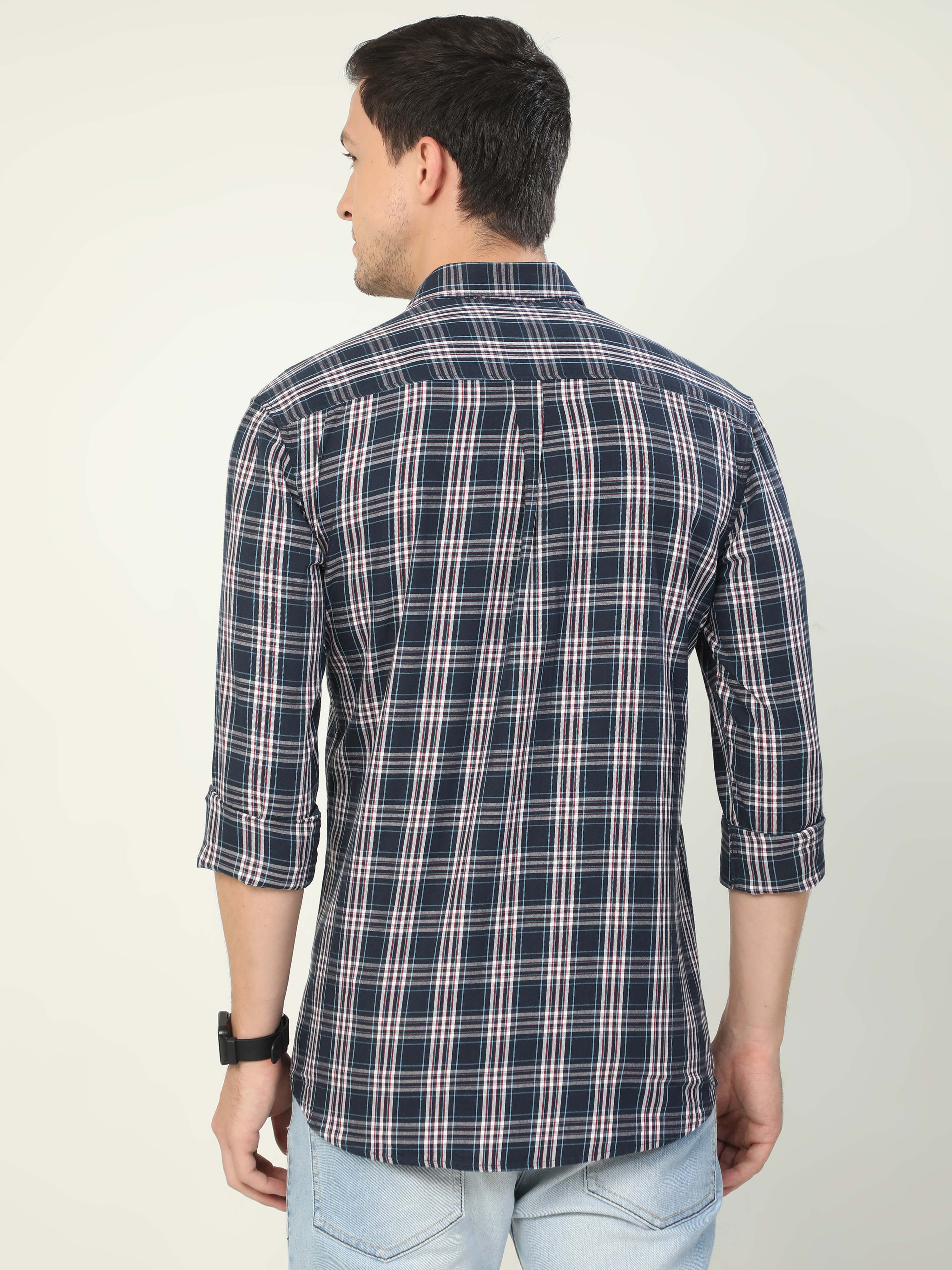 Classic Polo Men's Polo Neck Full Sleeve Slim Fit Cotton Woven Shirt | SO2-77 B-FS-CHK-SF
