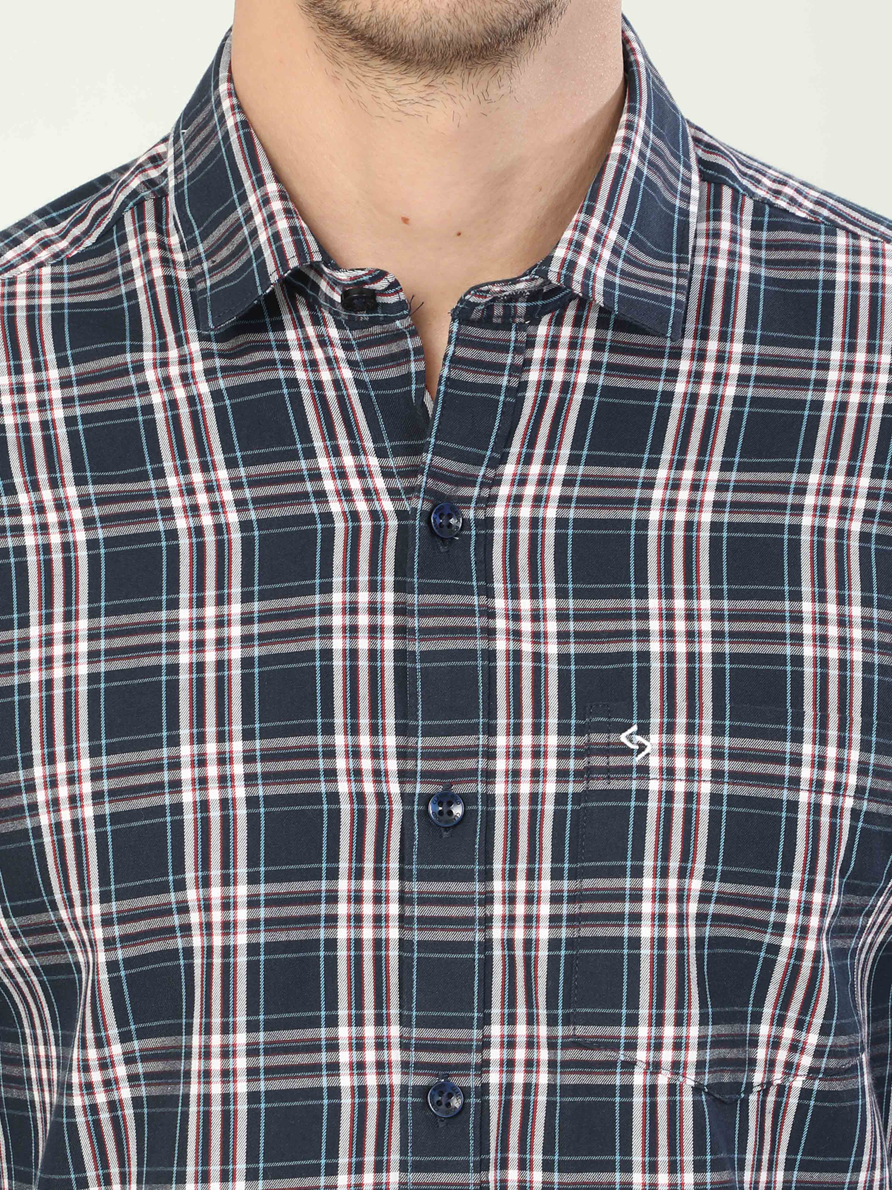 Classic Polo Men's Polo Neck Full Sleeve Slim Fit Cotton Woven Shirt | SO2-77 B-FS-CHK-SF