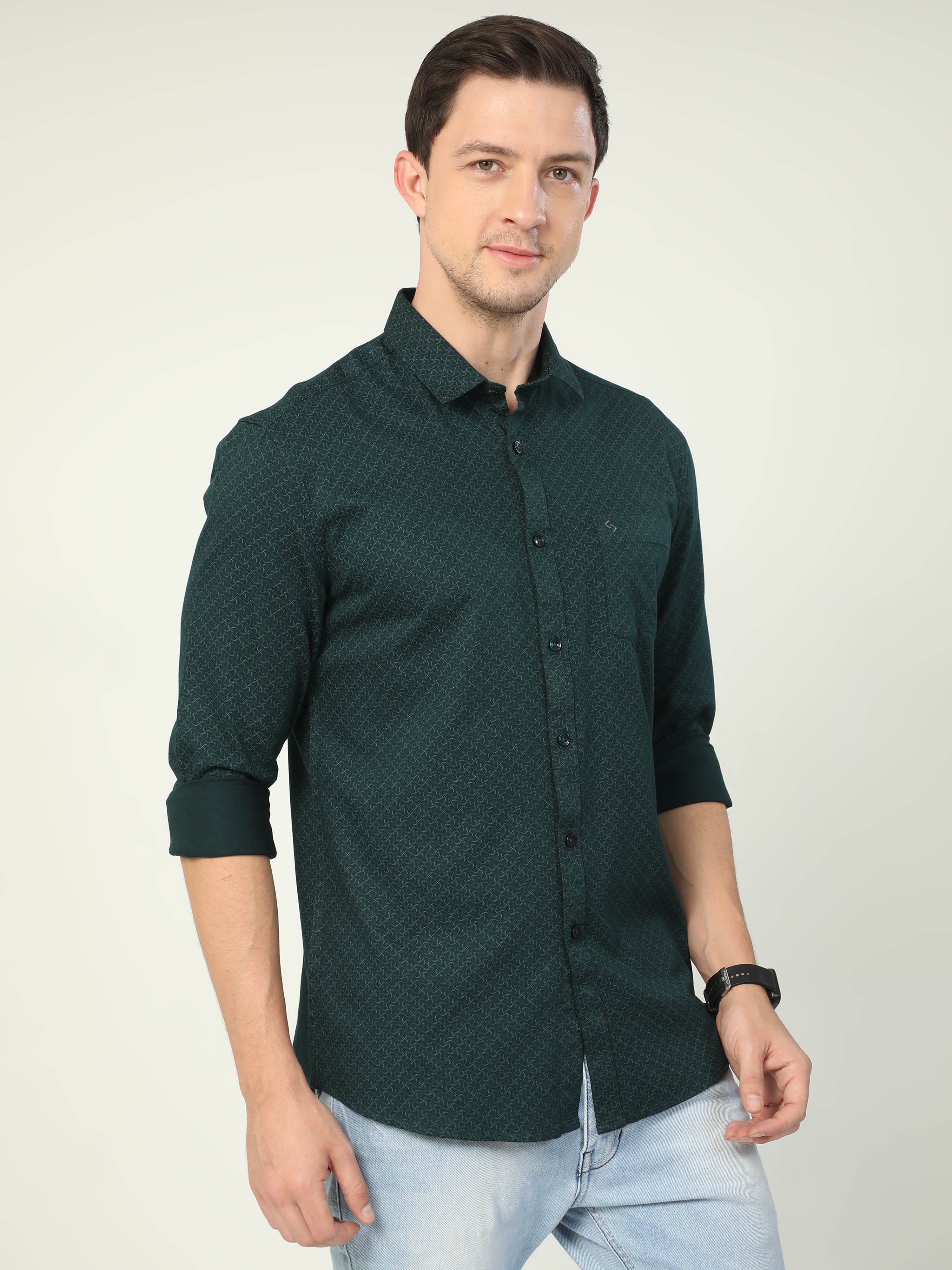 Classic Polo Men's Polo Neck Full Sleeve Slim Fit Cotton Woven Shirt | SO2-129 C-FS-PRT-SF