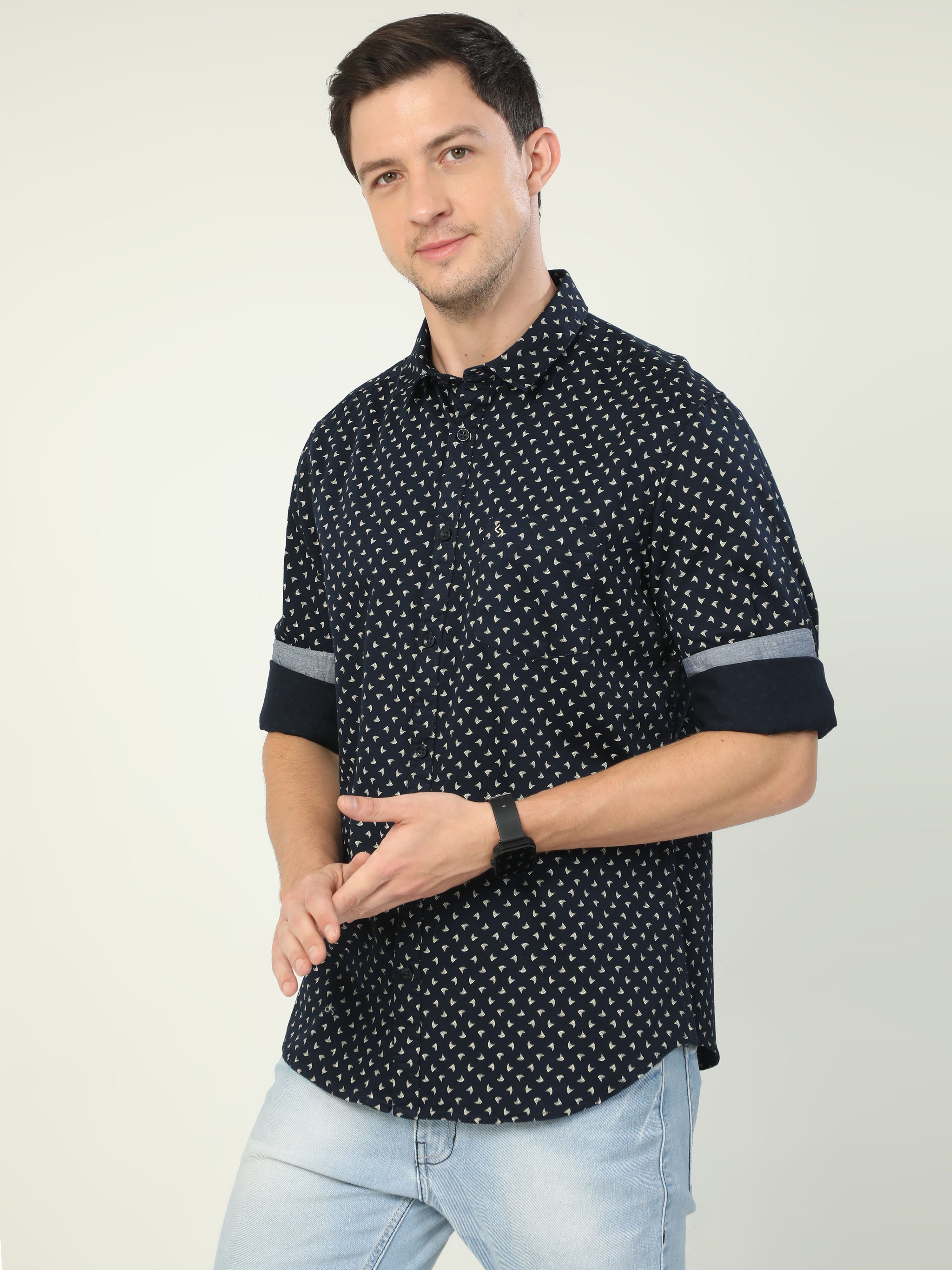 Classic Polo Men's Polo Neck Full Sleeve Slim Fit Cotton Woven Shirt | SO2-44 B-FS-PRT-SF