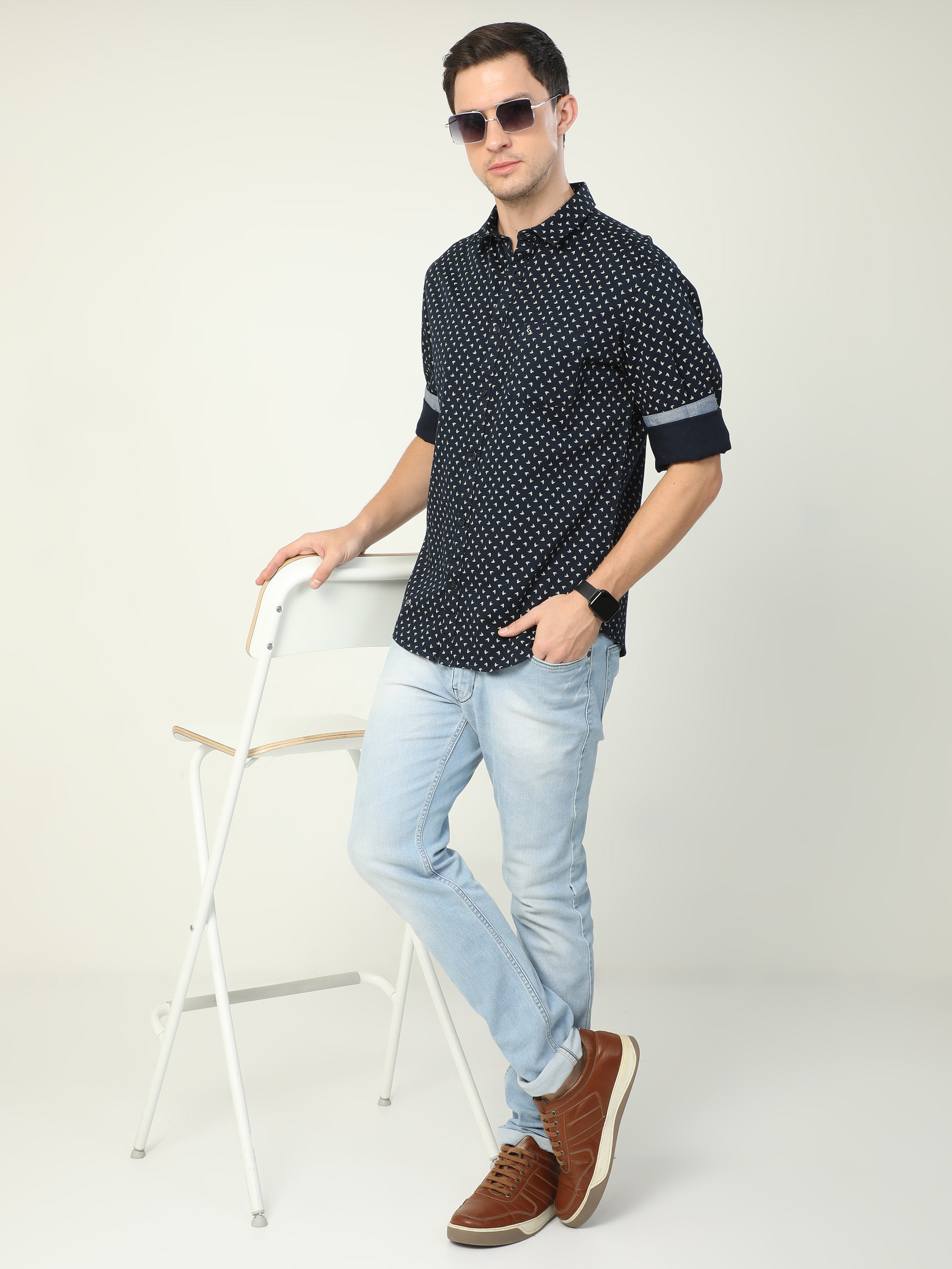 Classic Polo Men's Polo Neck Full Sleeve Slim Fit Cotton Woven Shirt | SO2-44 B-FS-PRT-SF