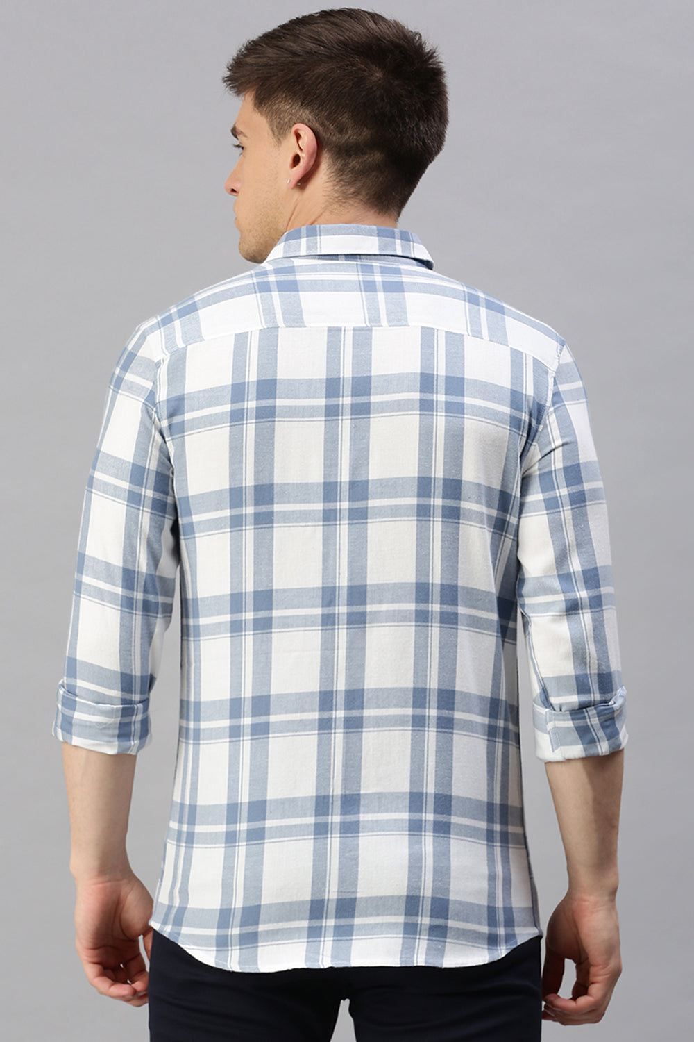CP BRO Men's Cotton Full Sleeve Checked Slim Fit Polo Neck White Color Woven Shirt | Sbo1-53 A