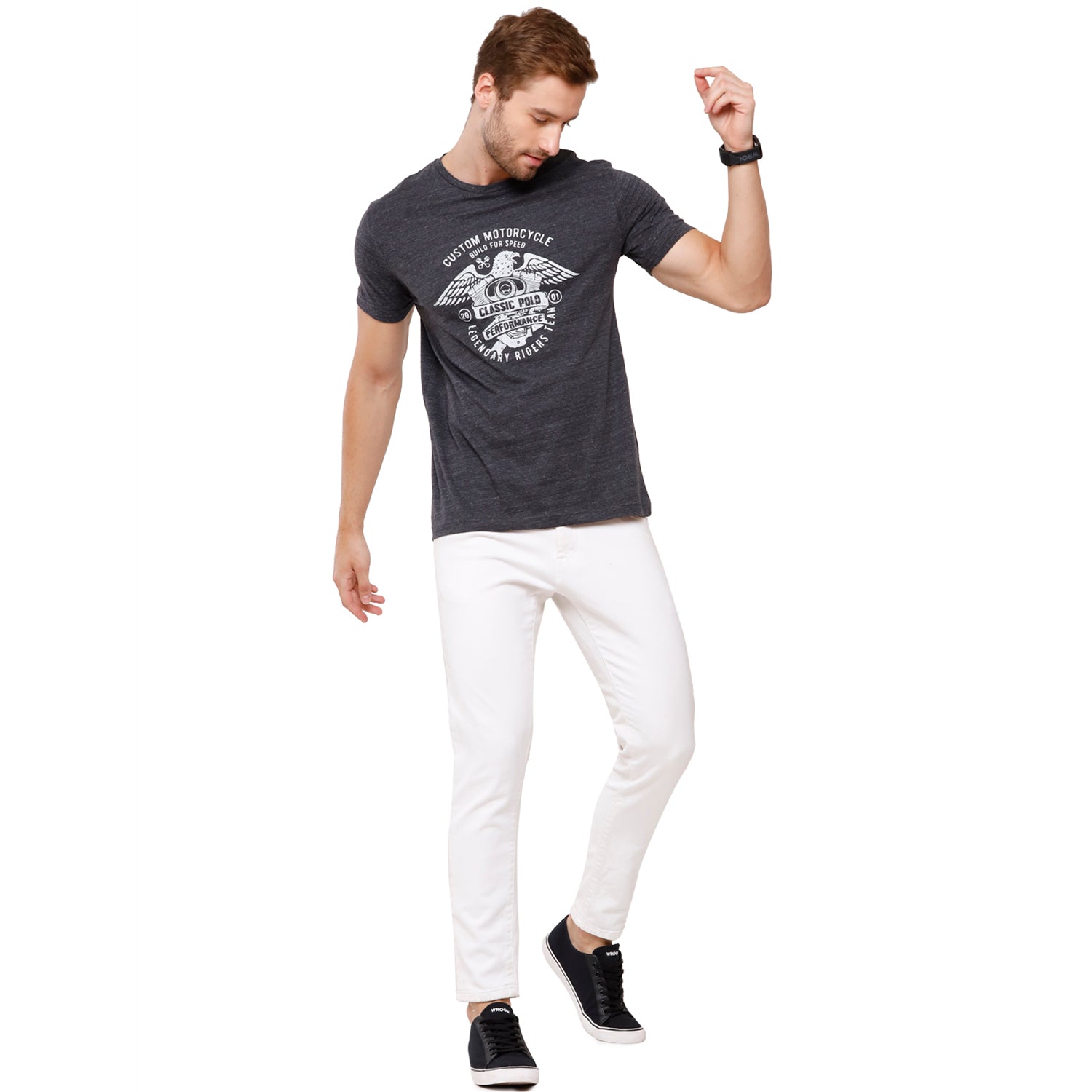 Classic Polo Mens Chest Print Half Sleeve Slim Fit Crew Neck T-Shirt (FLASH-RN-110 SF C) T-shirt Classic Polo 