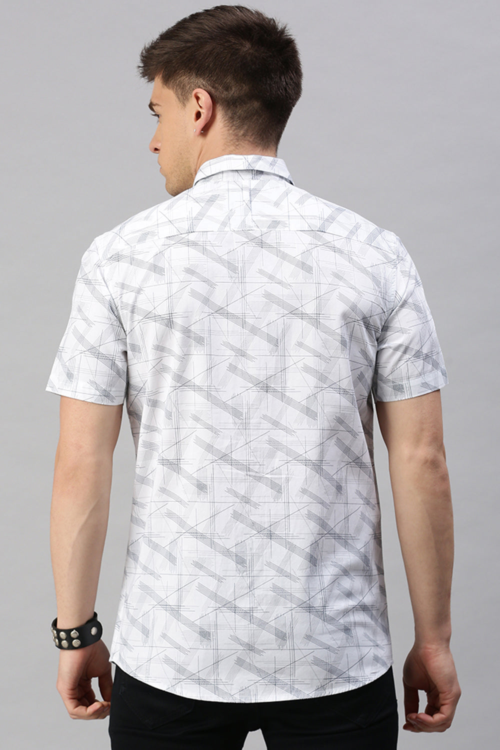 Classic Polo Men's Cotton Half Sleeve Printed Slim Fit Polo Neck White Color Woven Shirt | So1-10 A