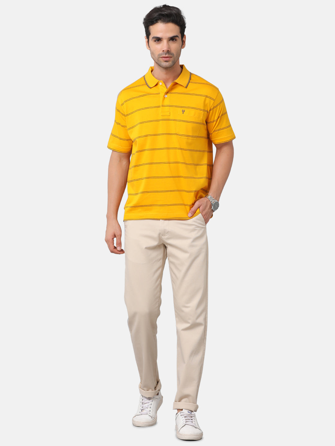 Classic Polo Mens Cotton Striped Authentic Fit Polo Neck Yellow Color T-Shirt | Ap-76a