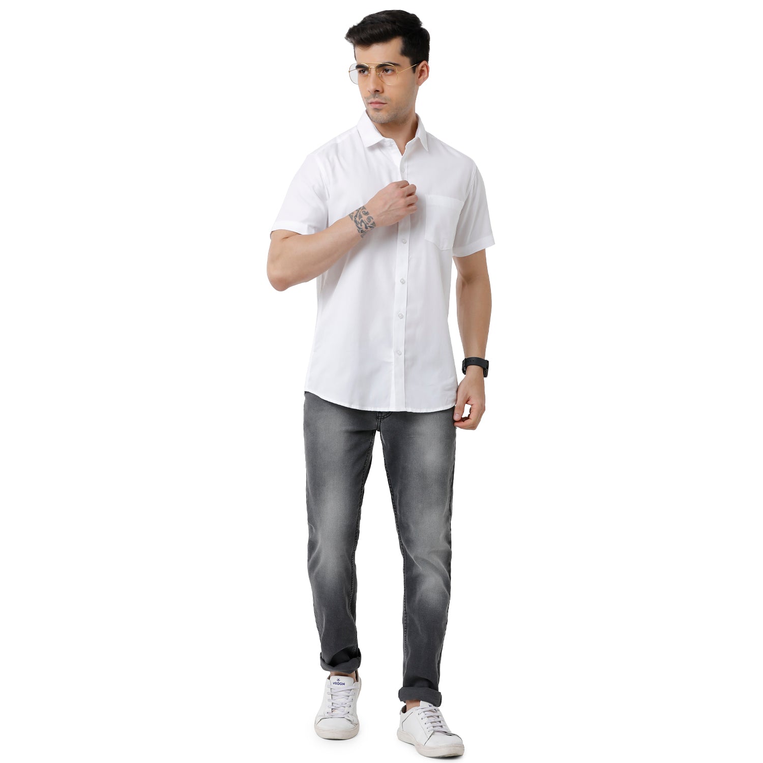 Classic Polo Mens 100% Cotton Solid Slim Fit Half Sleeve White Color Shirt - White 02 Hs Shirts Classic Polo 