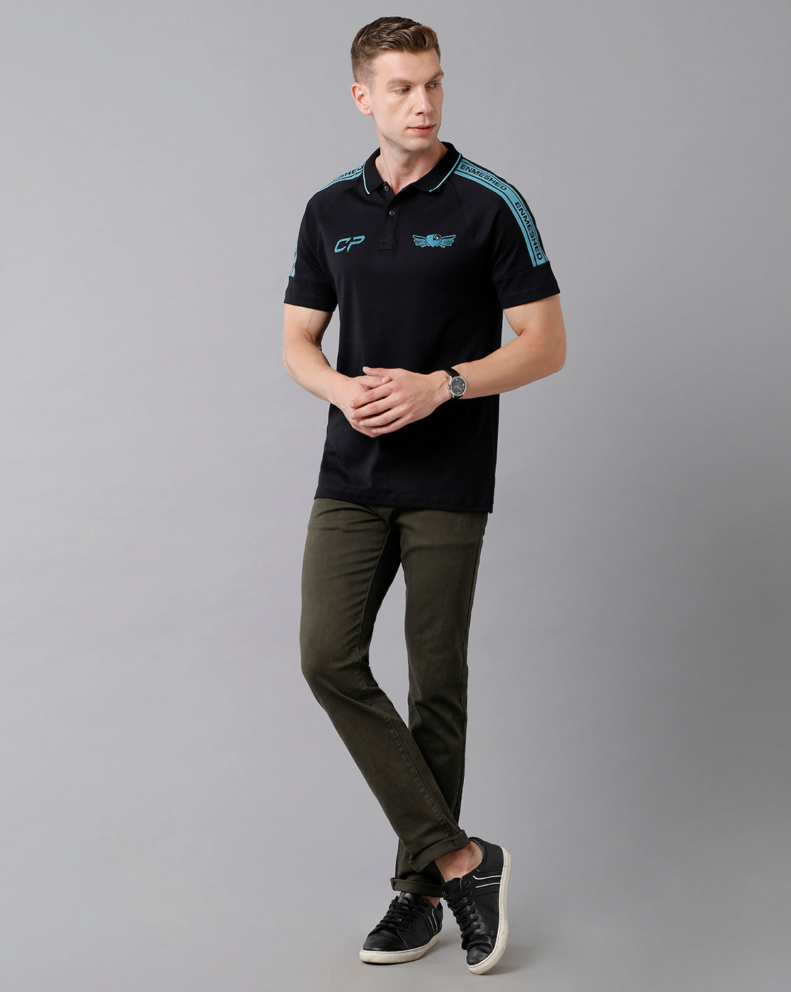 Classic Polo Men's Cotton Printed Half Sleeve Slim Fit Polo Neck Black Color T-Shirt | Prm - 728 A