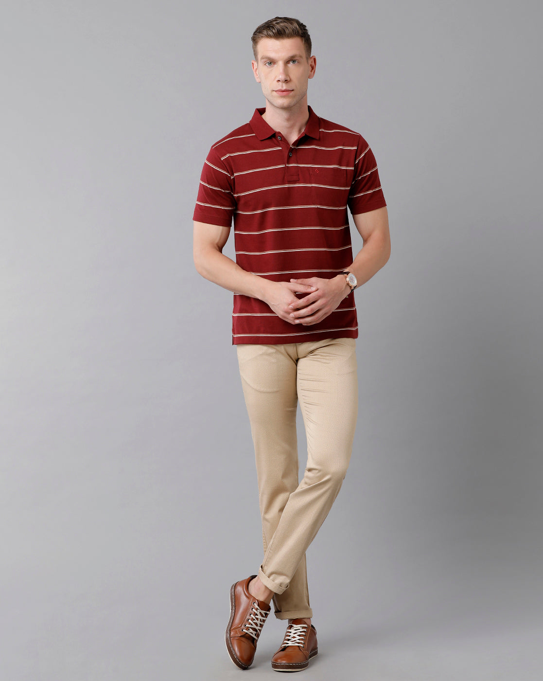 Classic Polo Men's Cotton Blend Striped Half Sleeve Regular Fit Polo Neck Red Color T-Shirt | Avon - 494 A