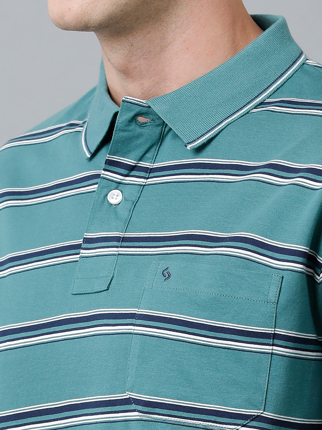 Classic Polo Men's Cotton Half Sleeve Striped Authentic Fit Polo Neck Green Color T-Shirt | Ap - 82 B