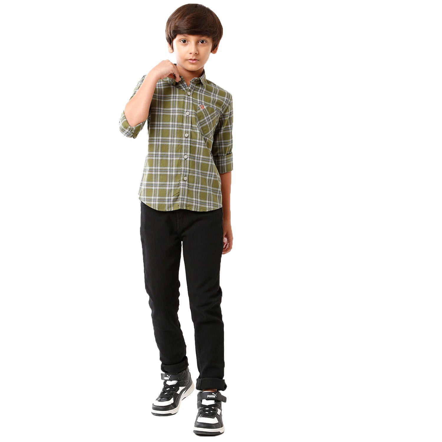 Classic Polo Bro Boys Checked Full Sleeve Slim Fit Sheen Green Color Shirt - BBSH S2 13 B Shirts Classic Polo 