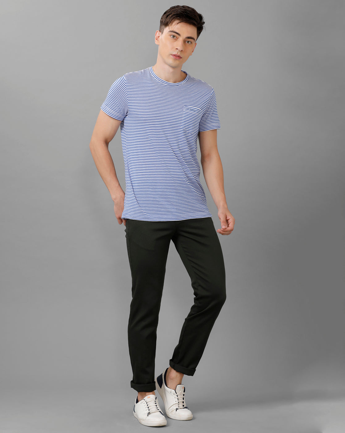 CP BRO Men's Cotton Striped Half Sleeve Slim Fit Round Neck Blue Color T-Shirt | Brcn 498