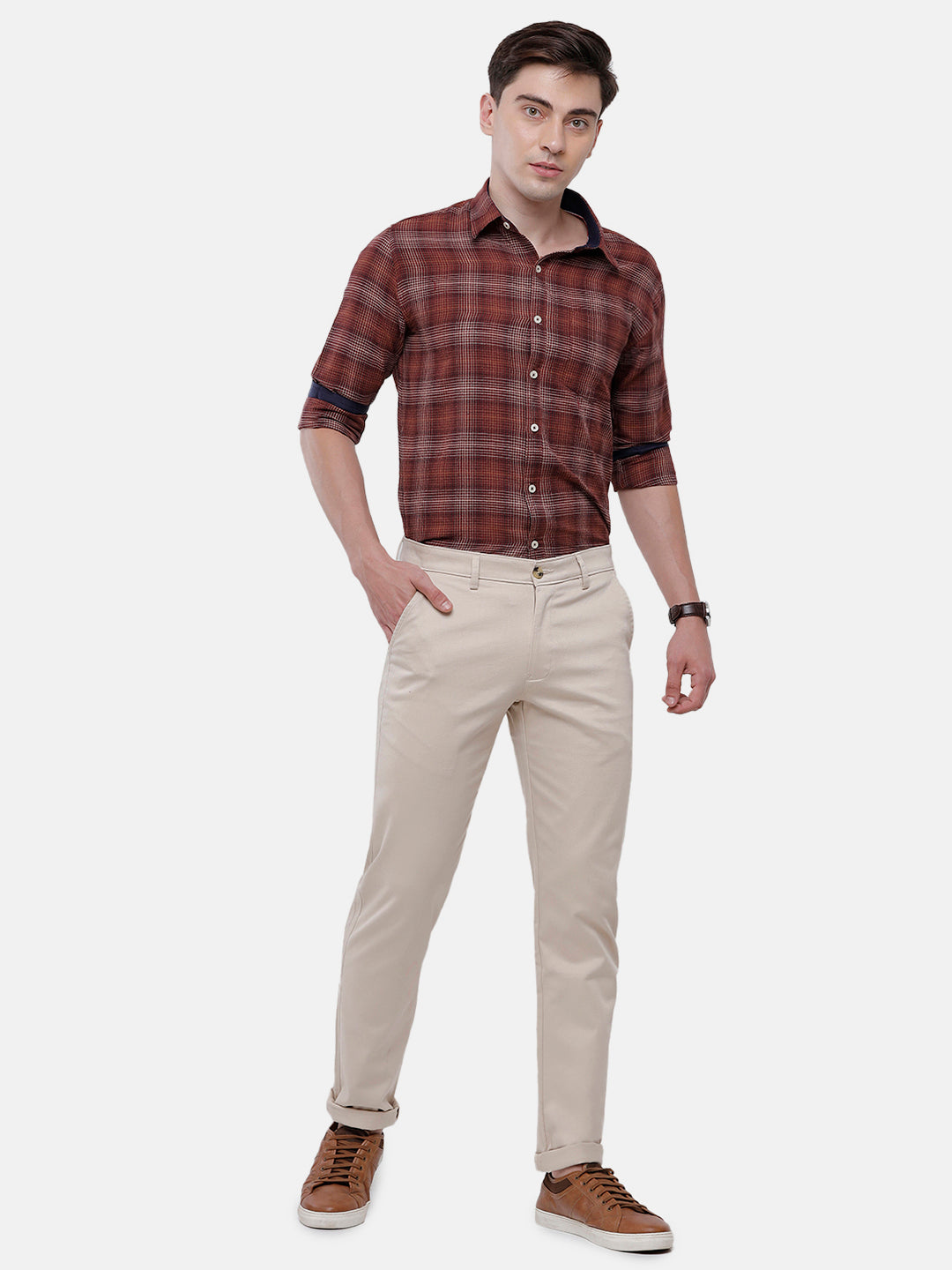 Classic Polo Mens Solid Slim Fit Trousers - Eros Fawn