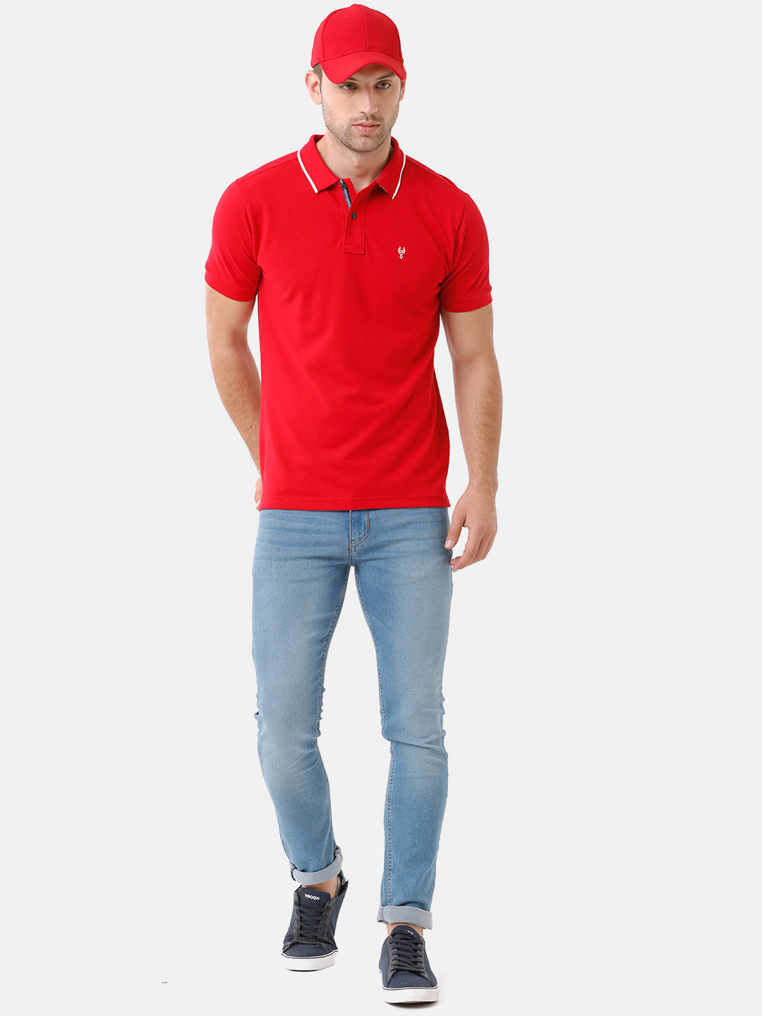 Classic Polo Mens Cotton Half Sleeve Color Block Slim Fit Polo Neck Red Color T-Shirt | Prm 685 B