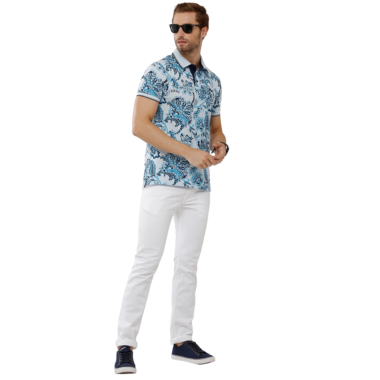 Classic Polo Bro Mens 100% Cotton Printed Half Sleeve Slim Fit Polo Neck Multicolor T-Shirt (BRP - 328 B SF P) Classic Polo 