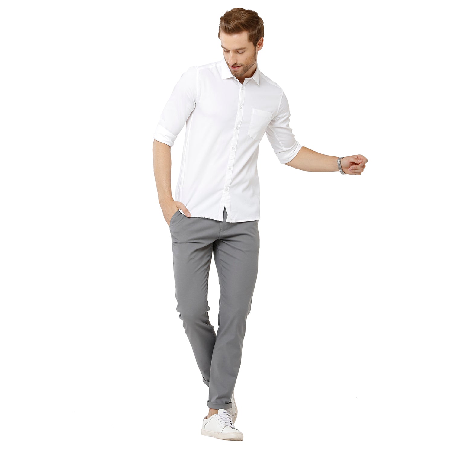 Classic Polo Mens 100% Cotton Solid Moderate Fit Grey Color Trousers - TN1-10 B-GRY classic polo trousers Classic Polo 