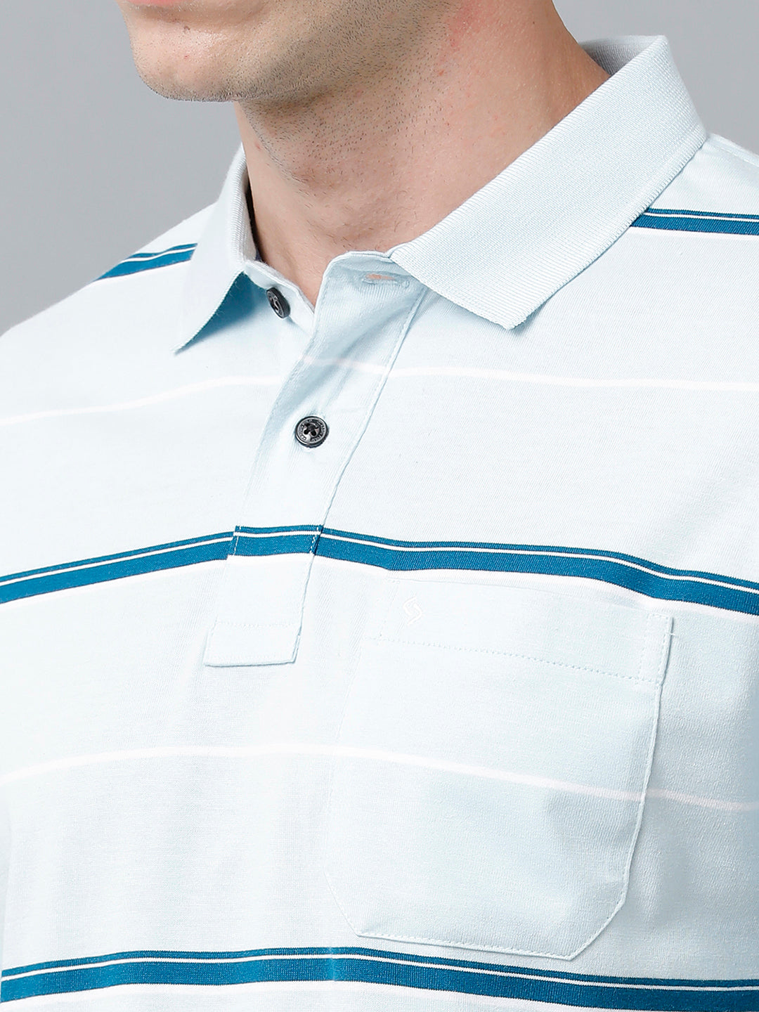 Classic Polo Men's Cotton Blend Half Sleeve Striped Authentic Fit Polo Neck Sky Blue Color T-Shirt | Avon - 520 B