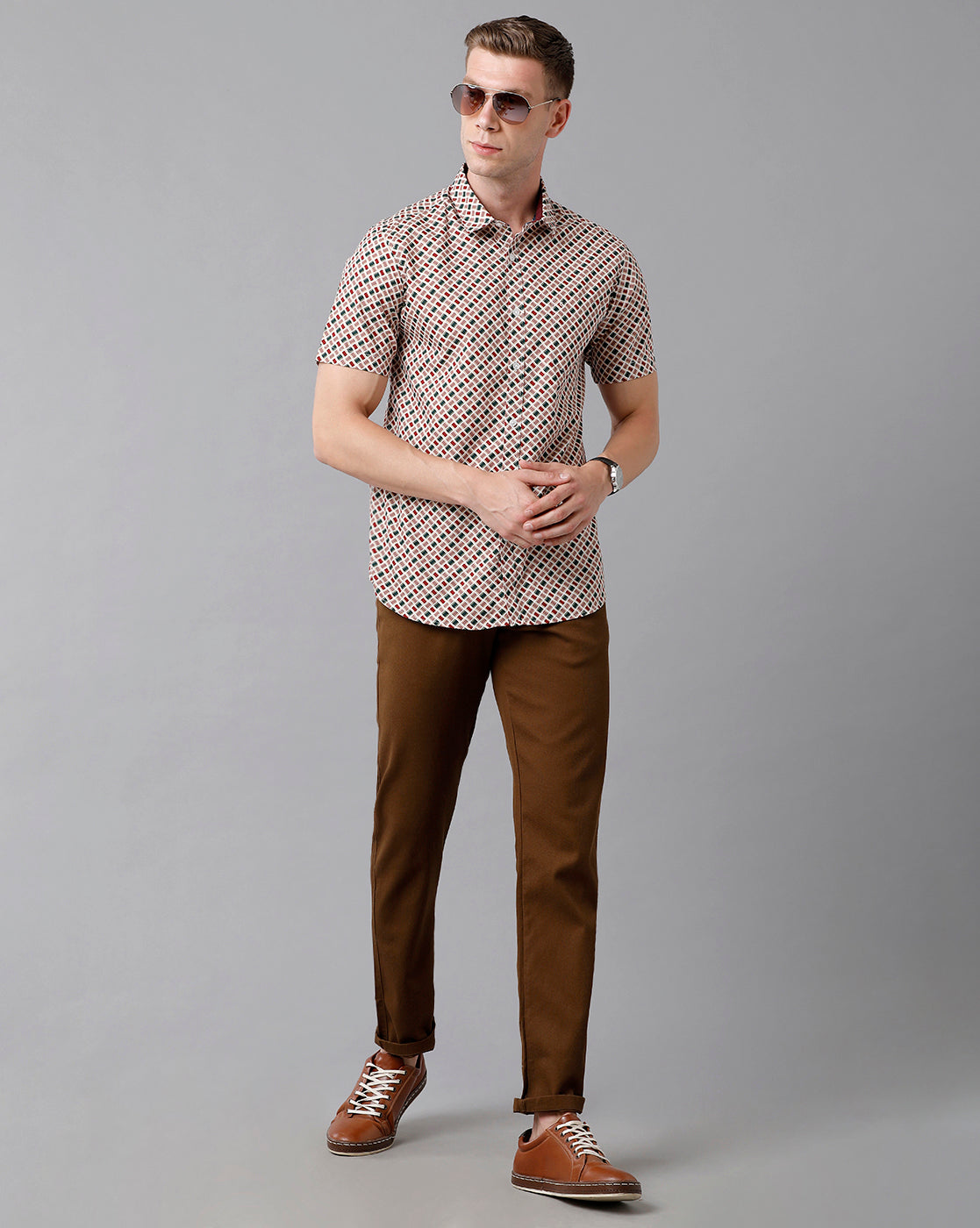 Classic Polo Men's Cotton Printed Half Sleeve Slim Fit Polo Neck Multicolor Woven Shirt | Sfd2- 25