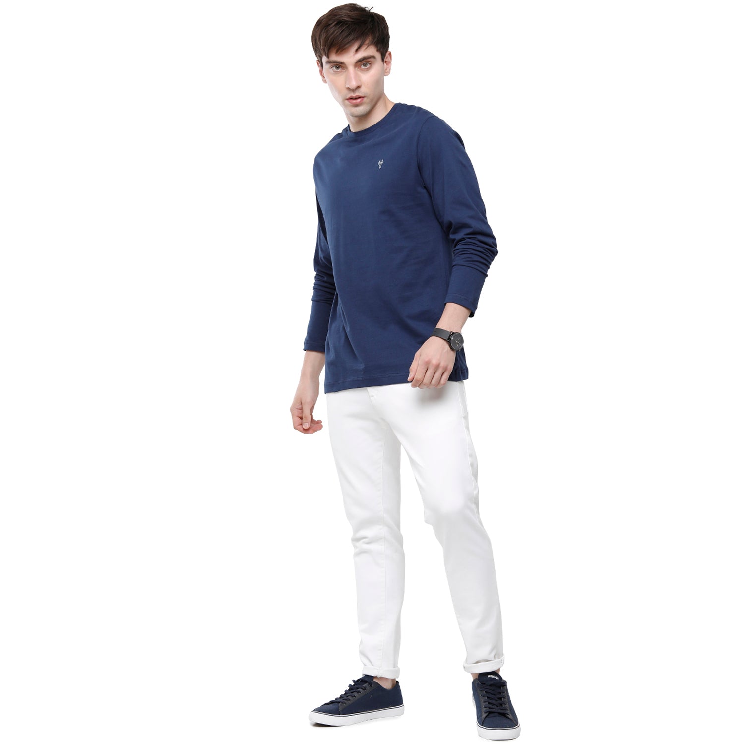 Classic polo Men's Blue Single Jersey Crew Neck Full Sleeve Slim Fit T-Shirt - Comet - 04 T-shirt Classic Polo 